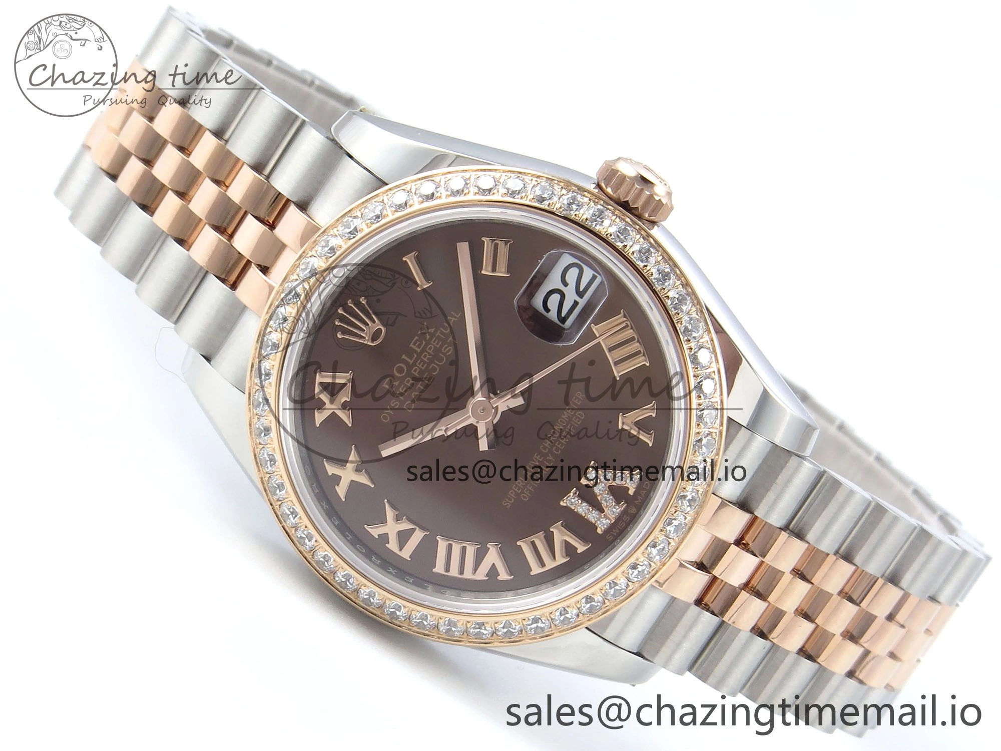 Durable DateJust 31 278381RBR ARF 1:1 Best Edition 904L Steel Brown Roman Diamonds Dial Diamonds Bezel on SS RG Jubilee Bracelet ETA 396