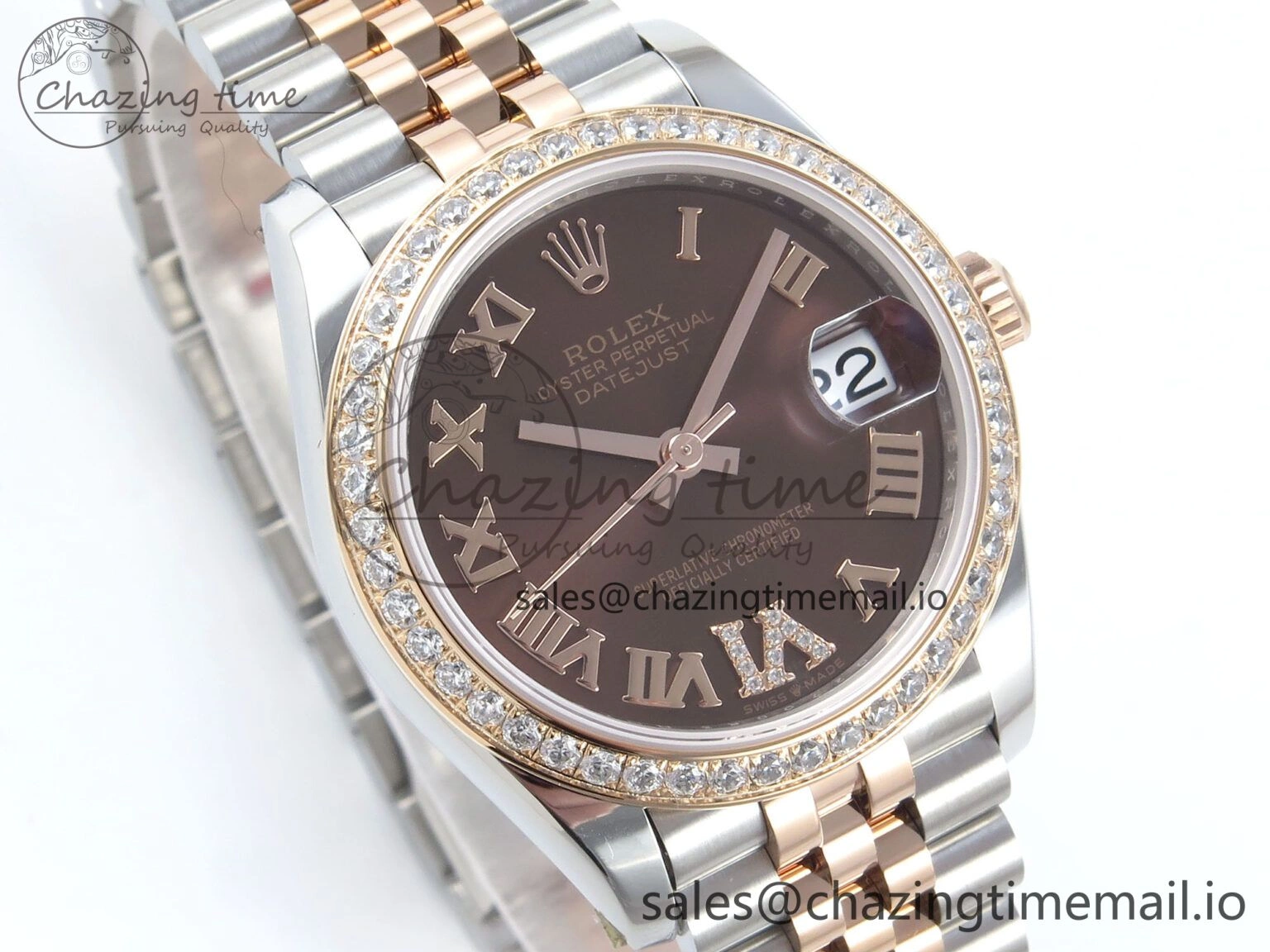 Durable DateJust 31 278381RBR ARF 1:1 Best Edition 904L Steel Brown Roman Diamonds Dial Diamonds Bezel on SS RG Jubilee Bracelet ETA 396