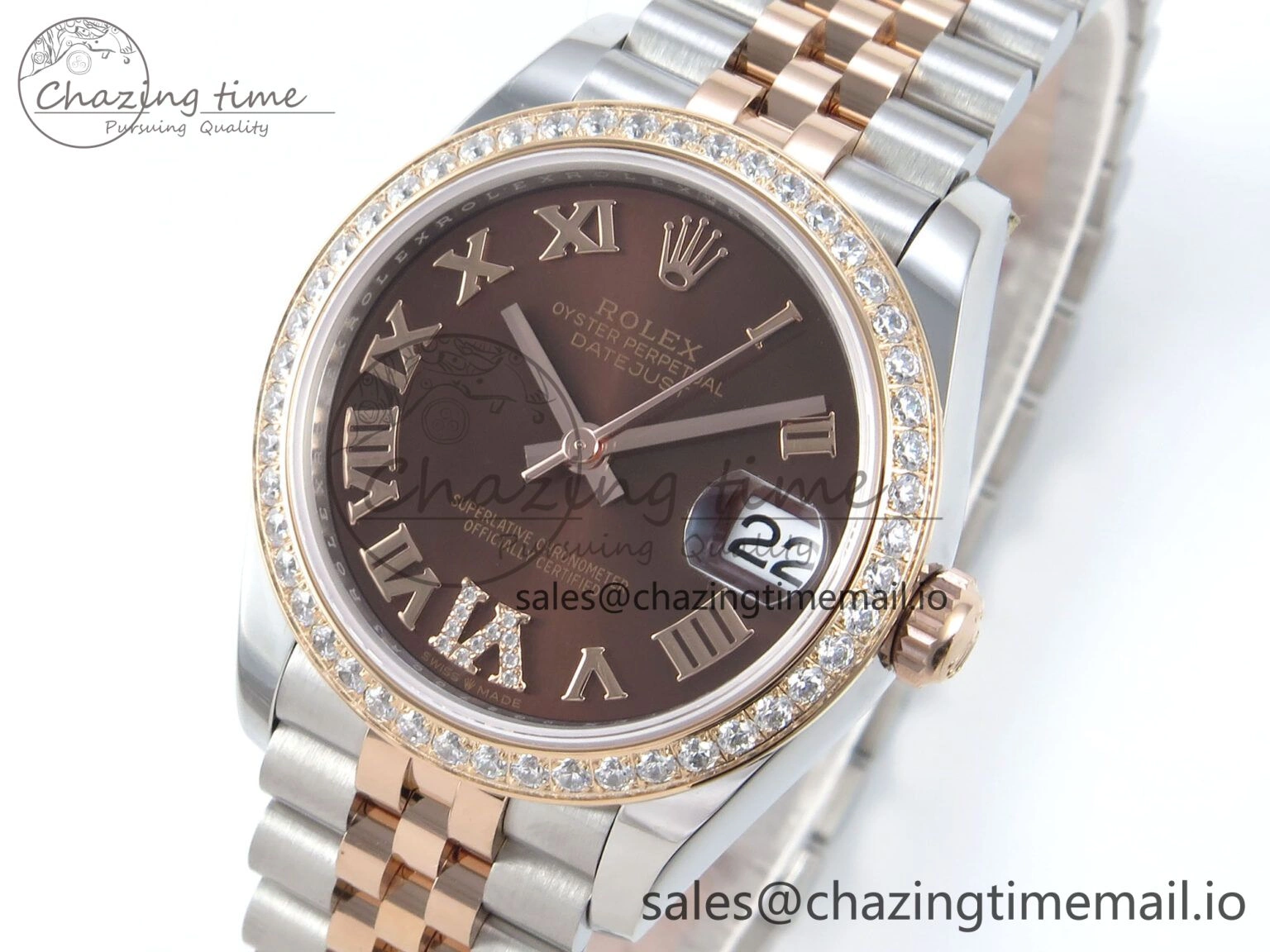 Durable DateJust 31 278381RBR ARF 1:1 Best Edition 904L Steel Brown Roman Diamonds Dial Diamonds Bezel on SS RG Jubilee Bracelet ETA 396