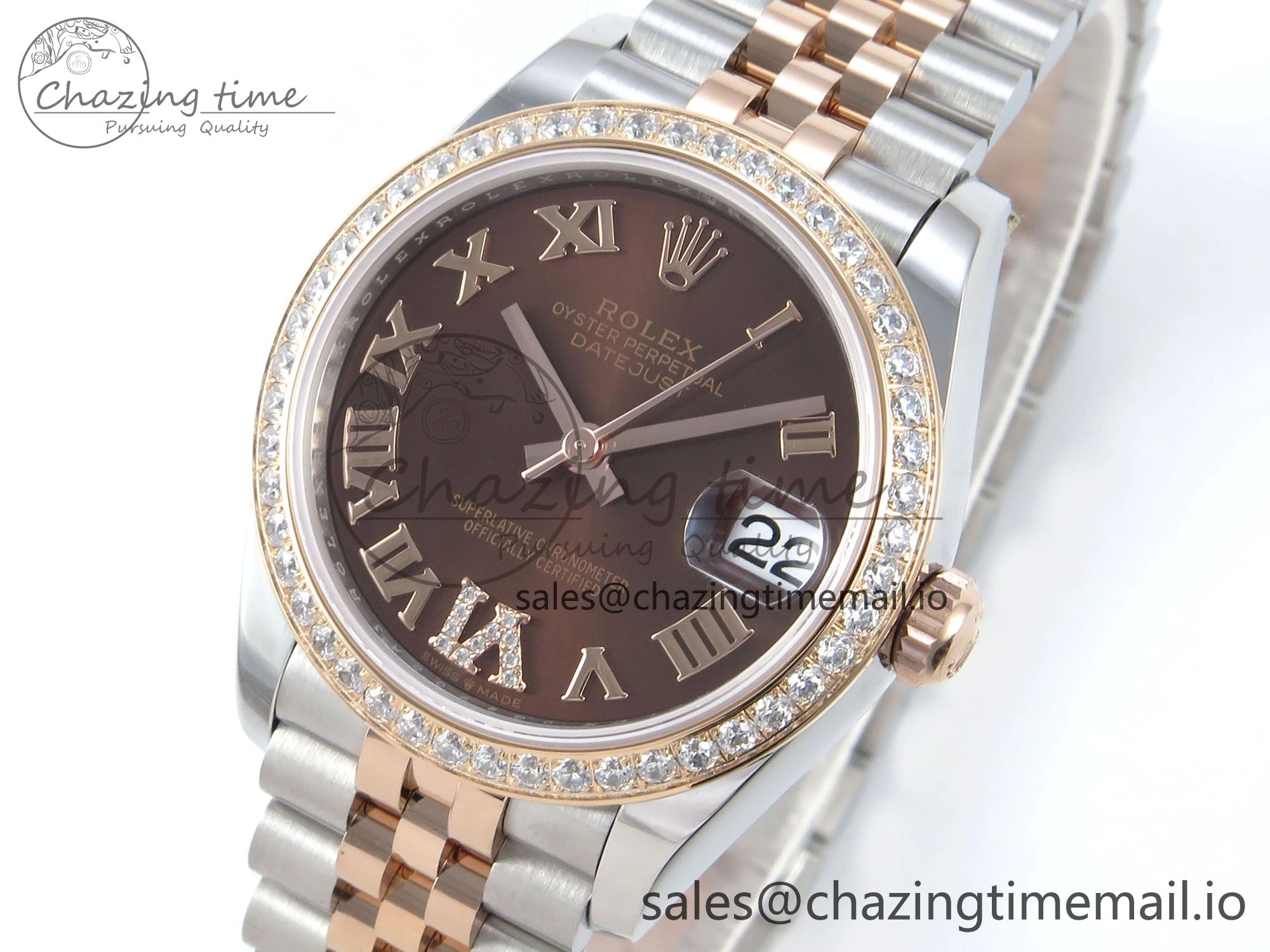 Durable DateJust 31 278381RBR ARF 1:1 Best Edition 904L Steel Brown Roman Diamonds Dial Diamonds Bezel on SS RG Jubilee Bracelet ETA 396