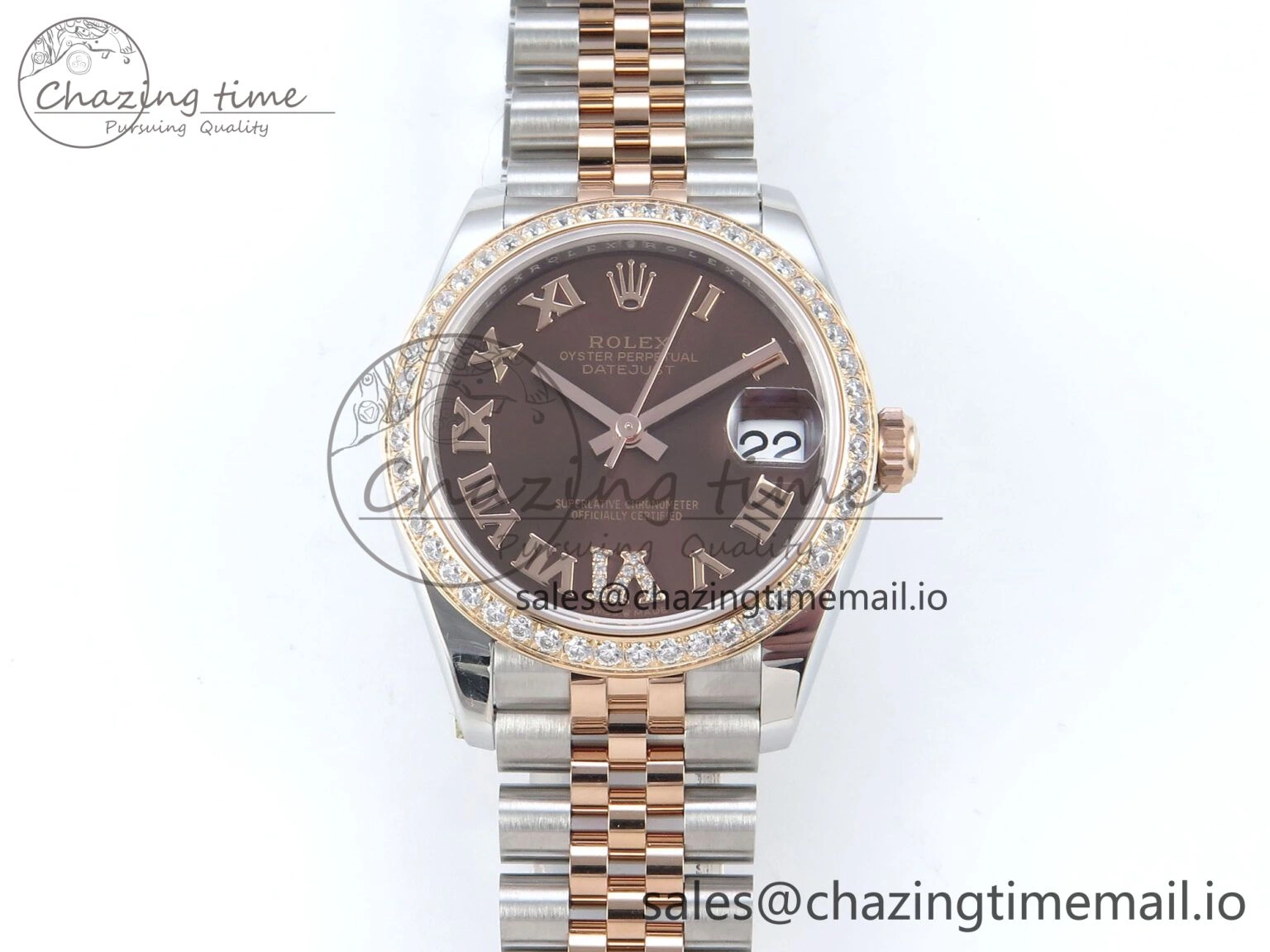 Durable DateJust 31 278381RBR ARF 1:1 Best Edition 904L Steel Brown Roman Diamonds Dial Diamonds Bezel on SS RG Jubilee Bracelet ETA 396