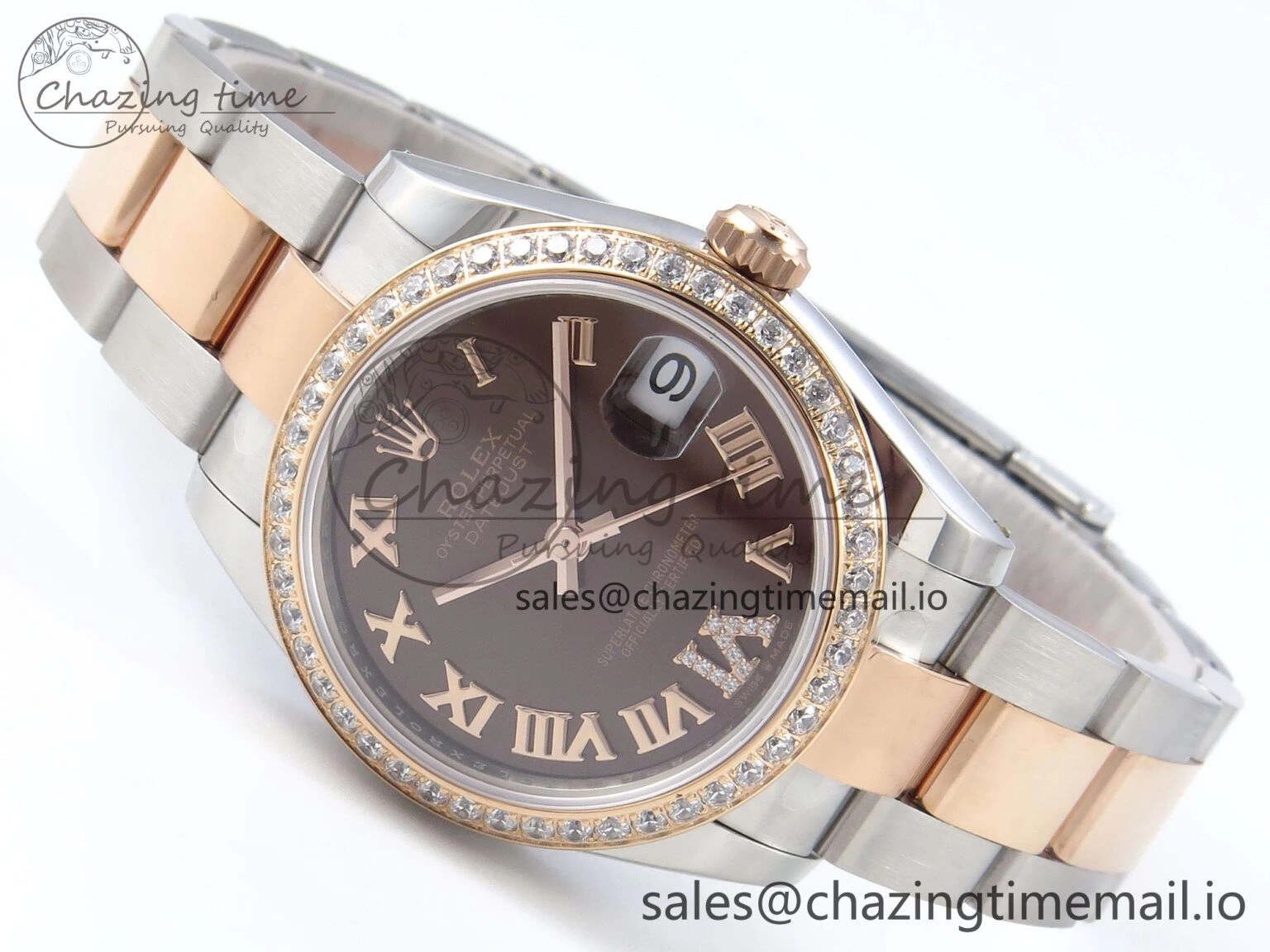 Lightweight DateJust 31 278381RBR ARF 1:1 Best Edition 904L Steel Brown Roman Diamonds Dial Diamonds Bezel on SS RG Oyster Bracelet ETA 385