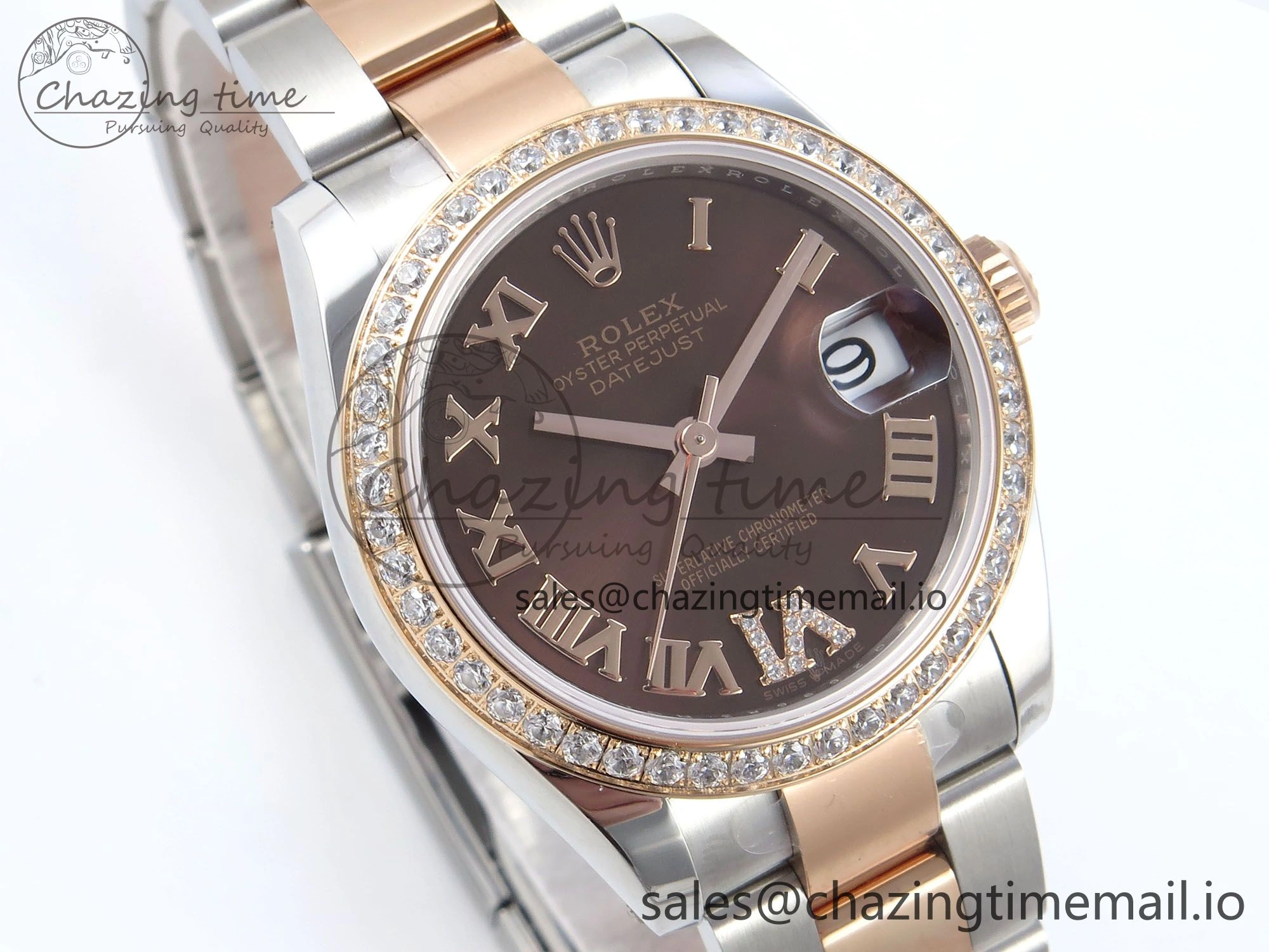 Lightweight DateJust 31 278381RBR ARF 1:1 Best Edition 904L Steel Brown Roman Diamonds Dial Diamonds Bezel on SS RG Oyster Bracelet ETA 385