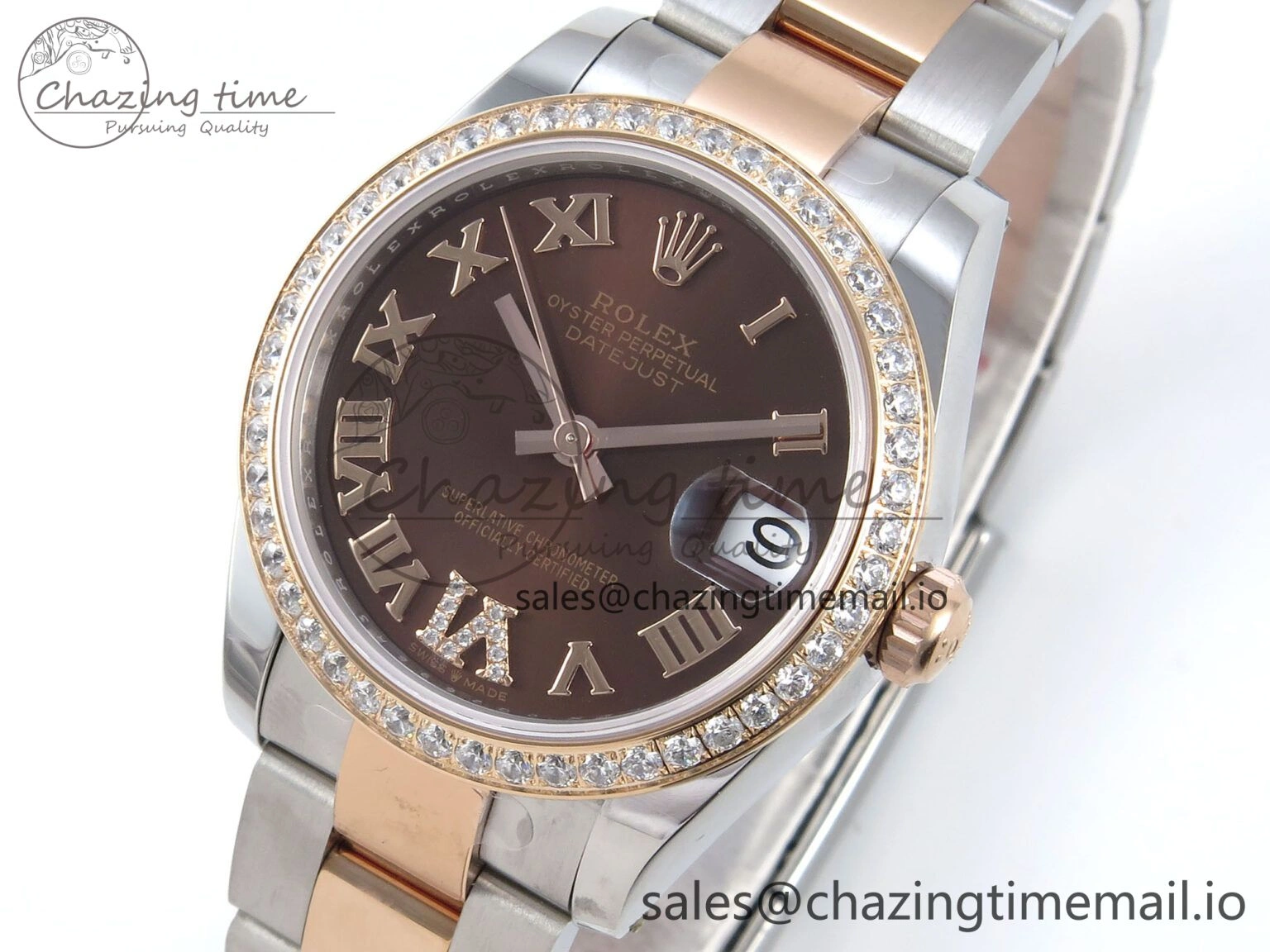 Lightweight DateJust 31 278381RBR ARF 1:1 Best Edition 904L Steel Brown Roman Diamonds Dial Diamonds Bezel on SS RG Oyster Bracelet ETA 385