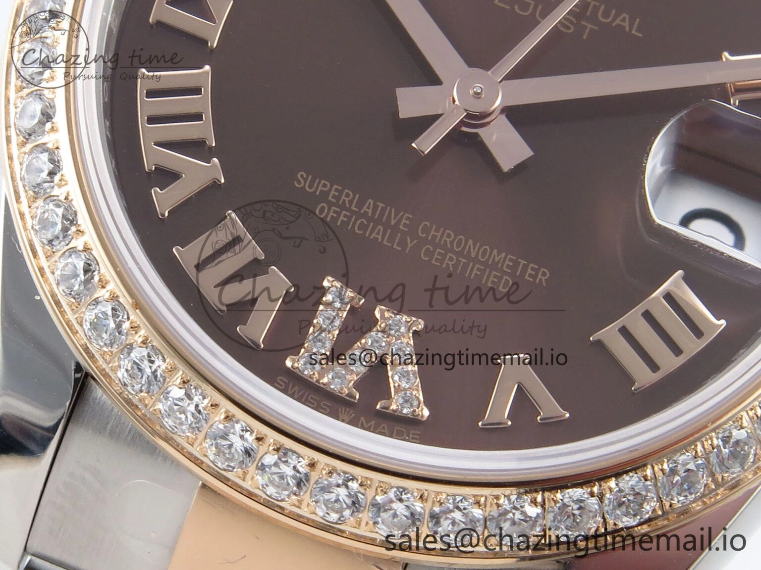Lightweight DateJust 31 278381RBR ARF 1:1 Best Edition 904L Steel Brown Roman Diamonds Dial Diamonds Bezel on SS RG Oyster Bracelet ETA 385