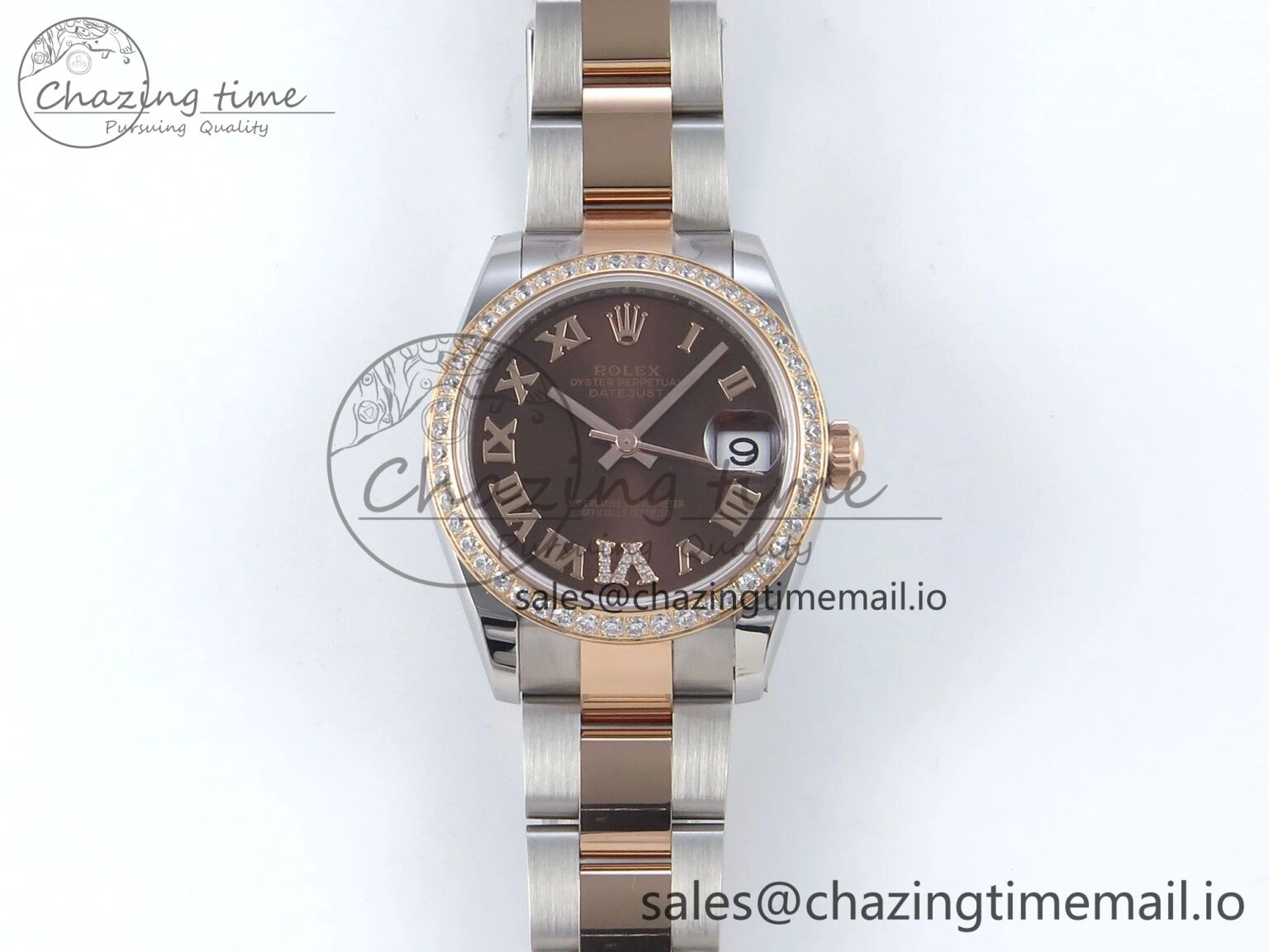 Lightweight DateJust 31 278381RBR ARF 1:1 Best Edition 904L Steel Brown Roman Diamonds Dial Diamonds Bezel on SS RG Oyster Bracelet ETA 385
