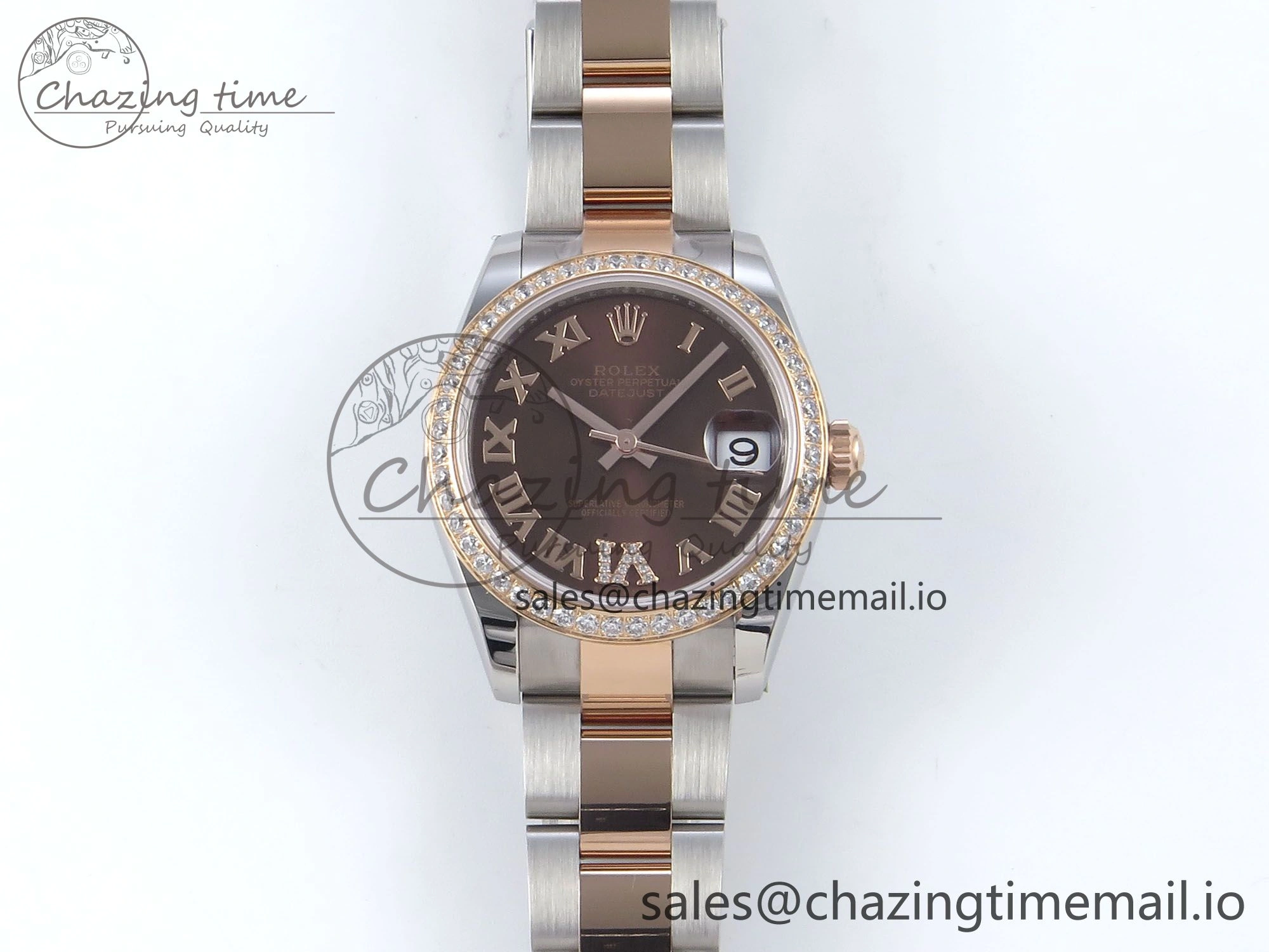 Lightweight DateJust 31 278381RBR ARF 1:1 Best Edition 904L Steel Brown Roman Diamonds Dial Diamonds Bezel on SS RG Oyster Bracelet ETA 385