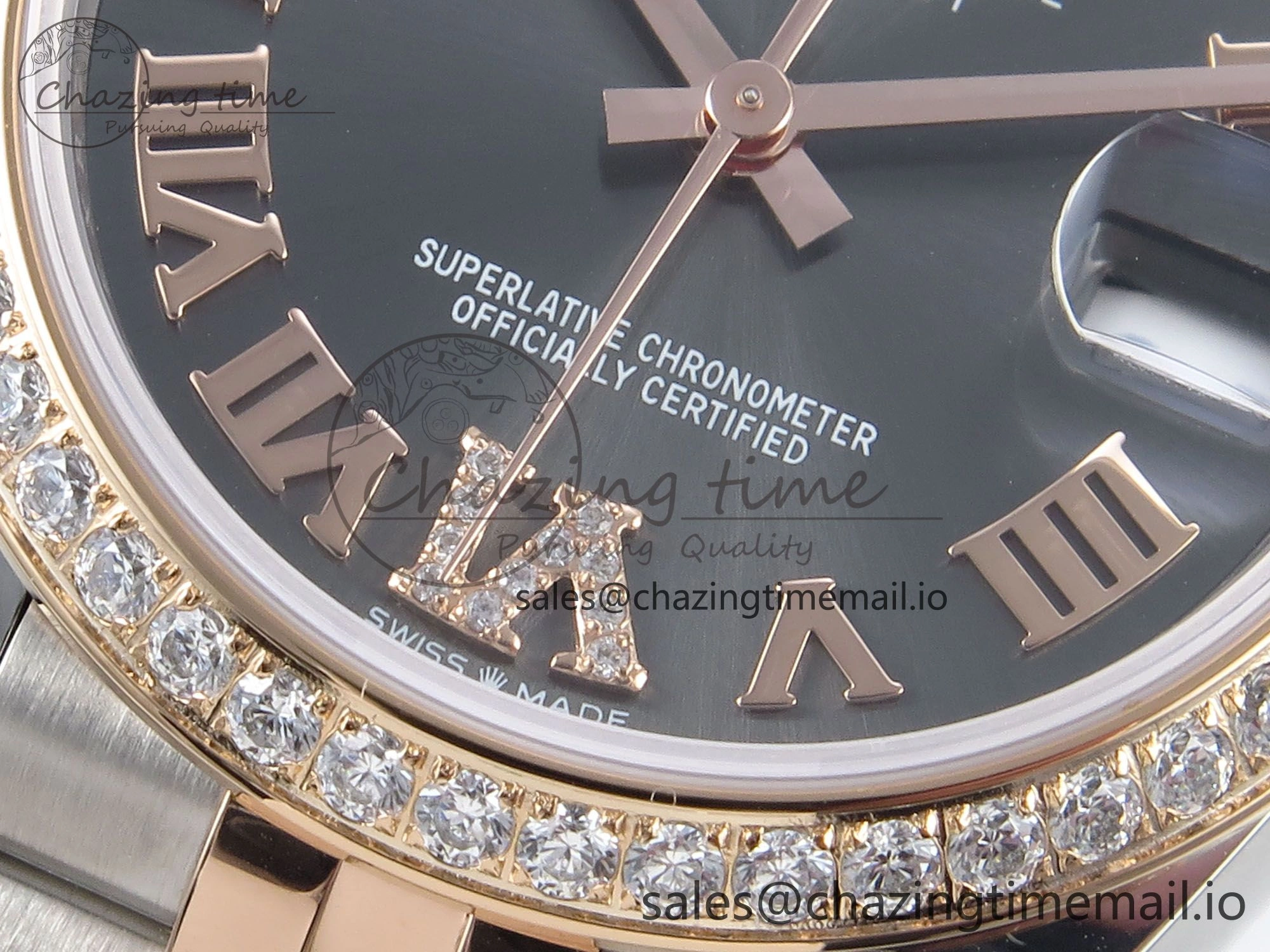 DateJust 31 278381RBR ARF 1:1 Best Edition 904L Steel Gray Roman Diamonds Dial Diamonds Bezel on SS RG Jubilee Bracelet ETA Compact 386