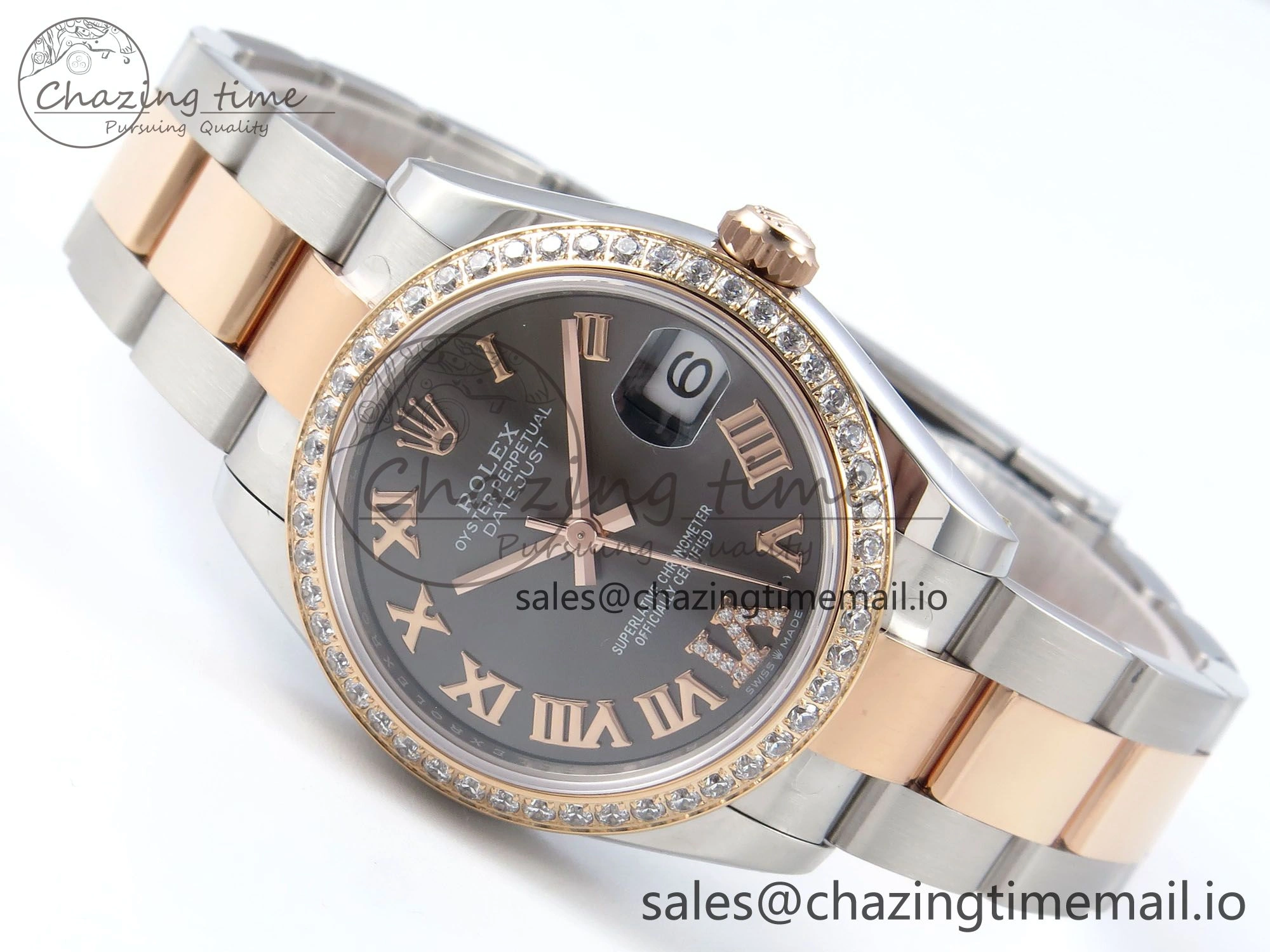 DateJust 31 278381RBR ARF 1:1 Best Edition 904L Steel Gray Roman Diamonds Dial Diamonds Bezel on SS RG Oyster Bracelet ETA AllSeason 375