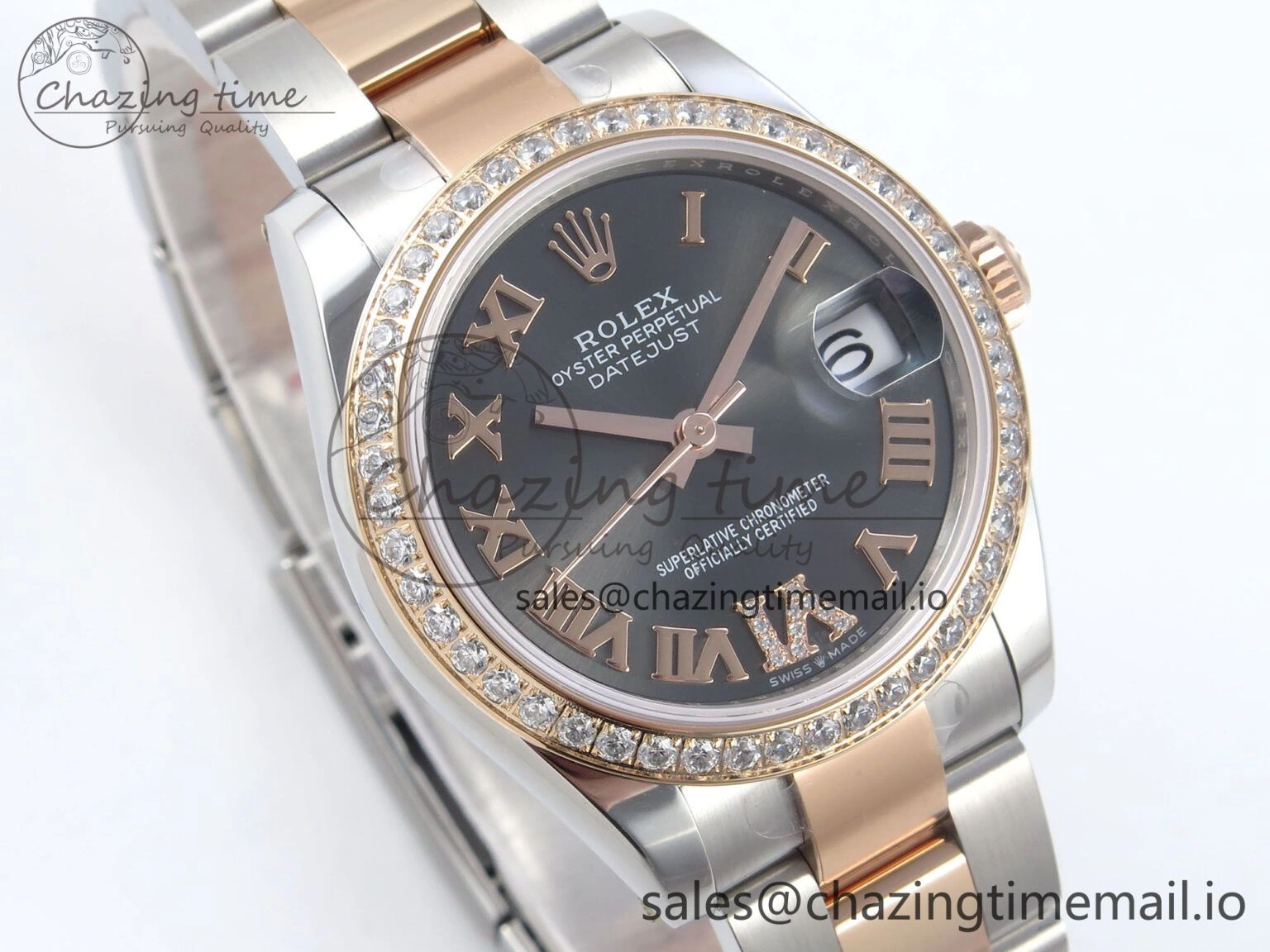 DateJust 31 278381RBR ARF 1:1 Best Edition 904L Steel Gray Roman Diamonds Dial Diamonds Bezel on SS RG Oyster Bracelet ETA AllSeason 375