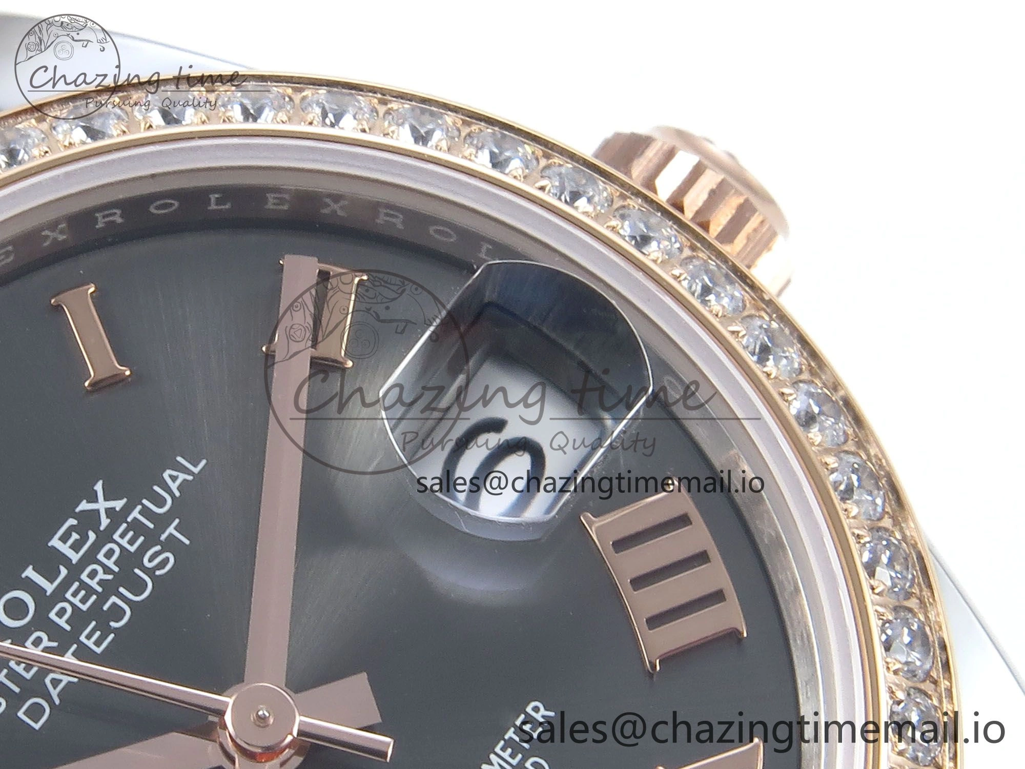DateJust 31 278381RBR ARF 1:1 Best Edition 904L Steel Gray Roman Diamonds Dial Diamonds Bezel on SS RG Oyster Bracelet ETA AllSeason 375