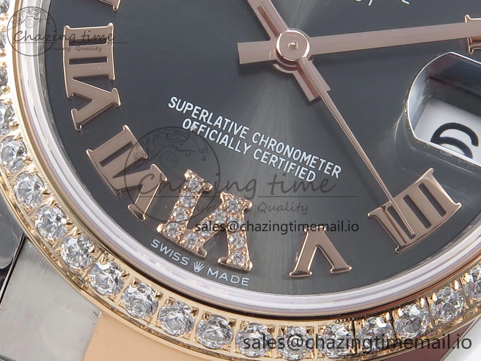 DateJust 31 278381RBR ARF 1:1 Best Edition 904L Steel Gray Roman Diamonds Dial Diamonds Bezel on SS RG Oyster Bracelet ETA AllSeason 375