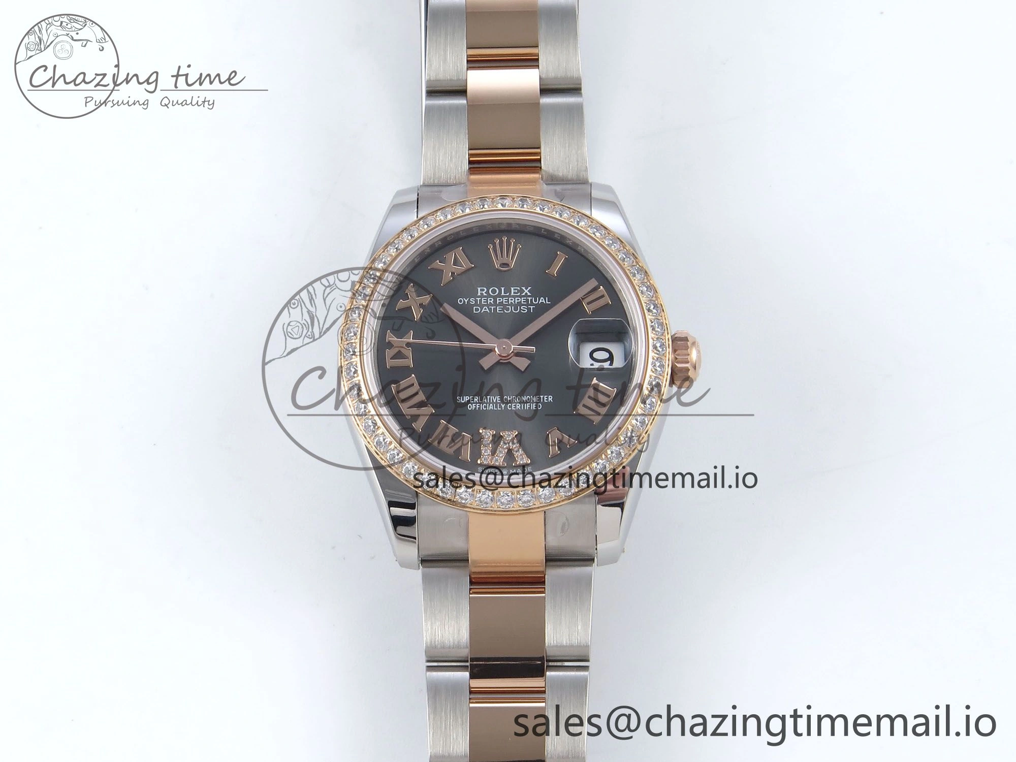 DateJust 31 278381RBR ARF 1:1 Best Edition 904L Steel Gray Roman Diamonds Dial Diamonds Bezel on SS RG Oyster Bracelet ETA AllSeason 375