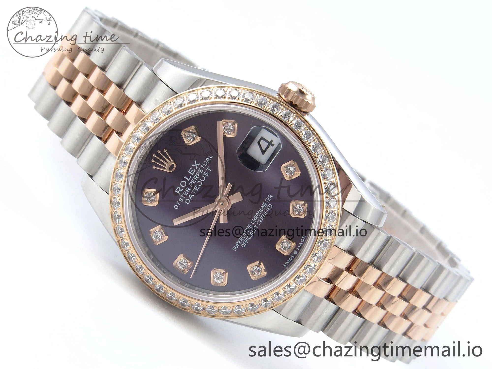 Classic DateJust 31 278381RBR ARF 1:1 Best Edition 904L Steel Purple Diamonds Dial Diamonds Bezel on SS RG Jubilee Bracelet ETA 388