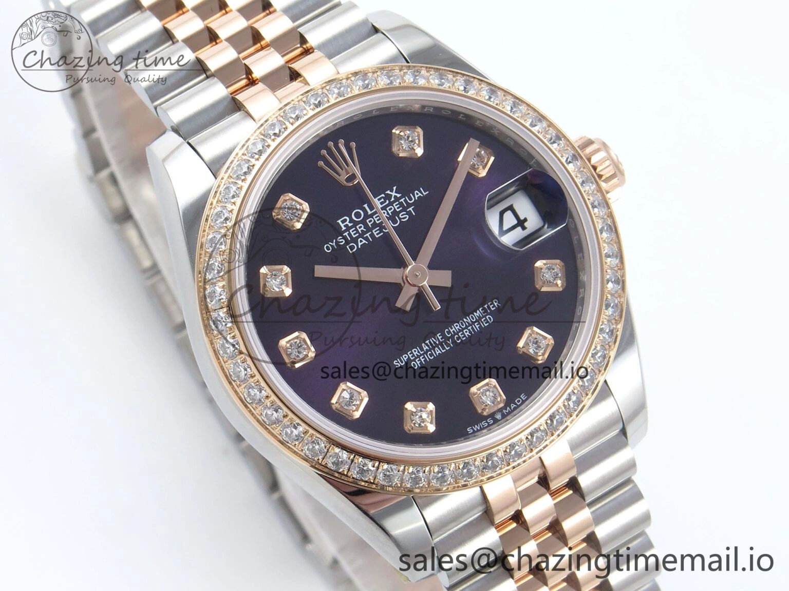 Classic DateJust 31 278381RBR ARF 1:1 Best Edition 904L Steel Purple Diamonds Dial Diamonds Bezel on SS RG Jubilee Bracelet ETA 388