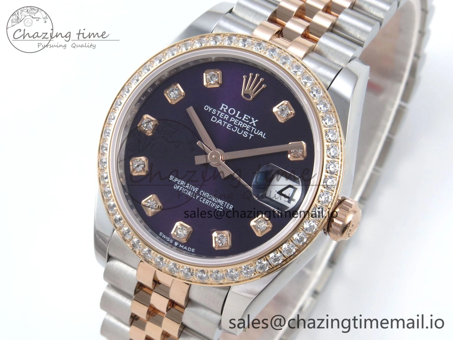 Classic DateJust 31 278381RBR ARF 1:1 Best Edition 904L Steel Purple Diamonds Dial Diamonds Bezel on SS RG Jubilee Bracelet ETA 388
