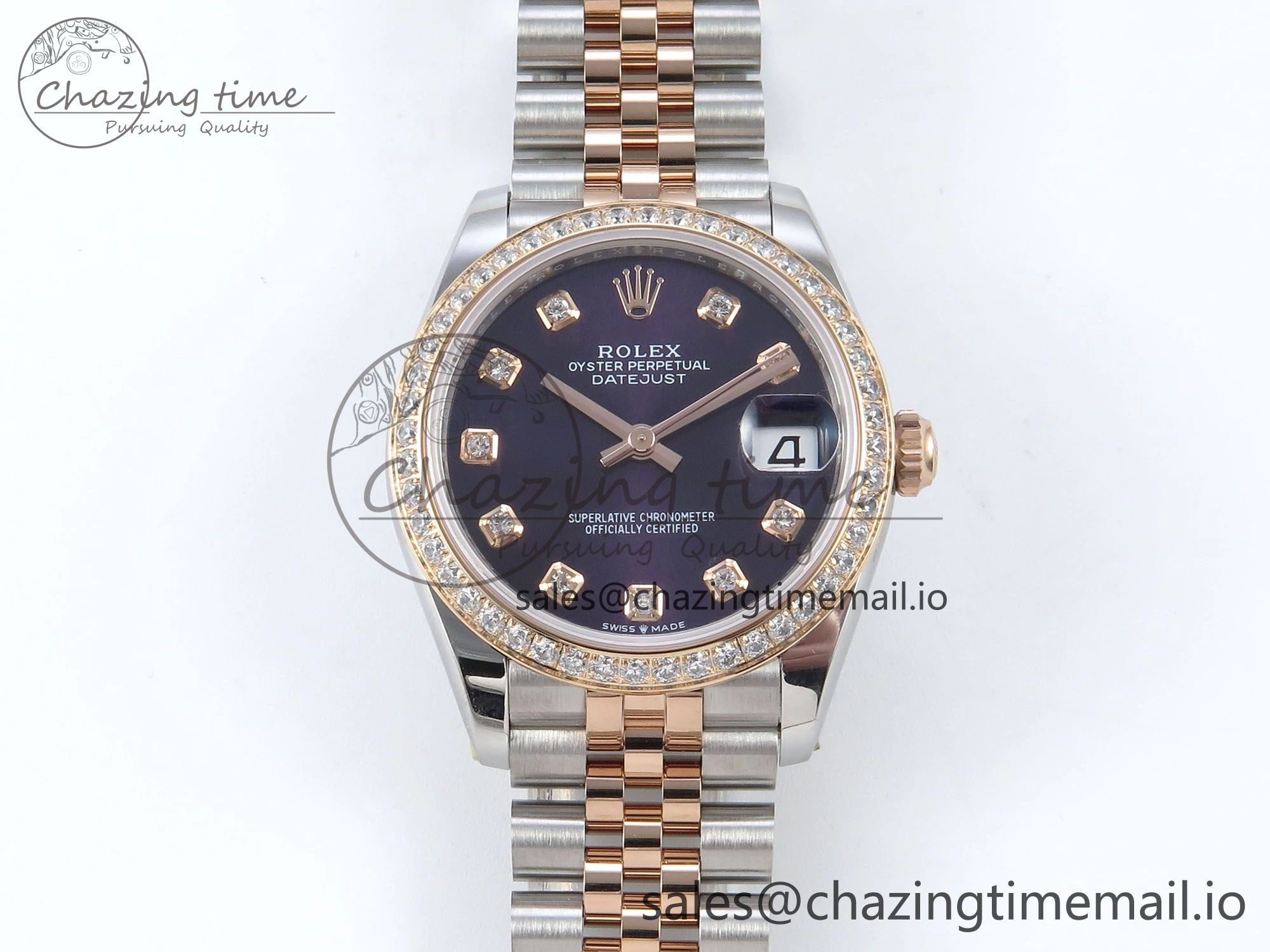 Classic DateJust 31 278381RBR ARF 1:1 Best Edition 904L Steel Purple Diamonds Dial Diamonds Bezel on SS RG Jubilee Bracelet ETA 388