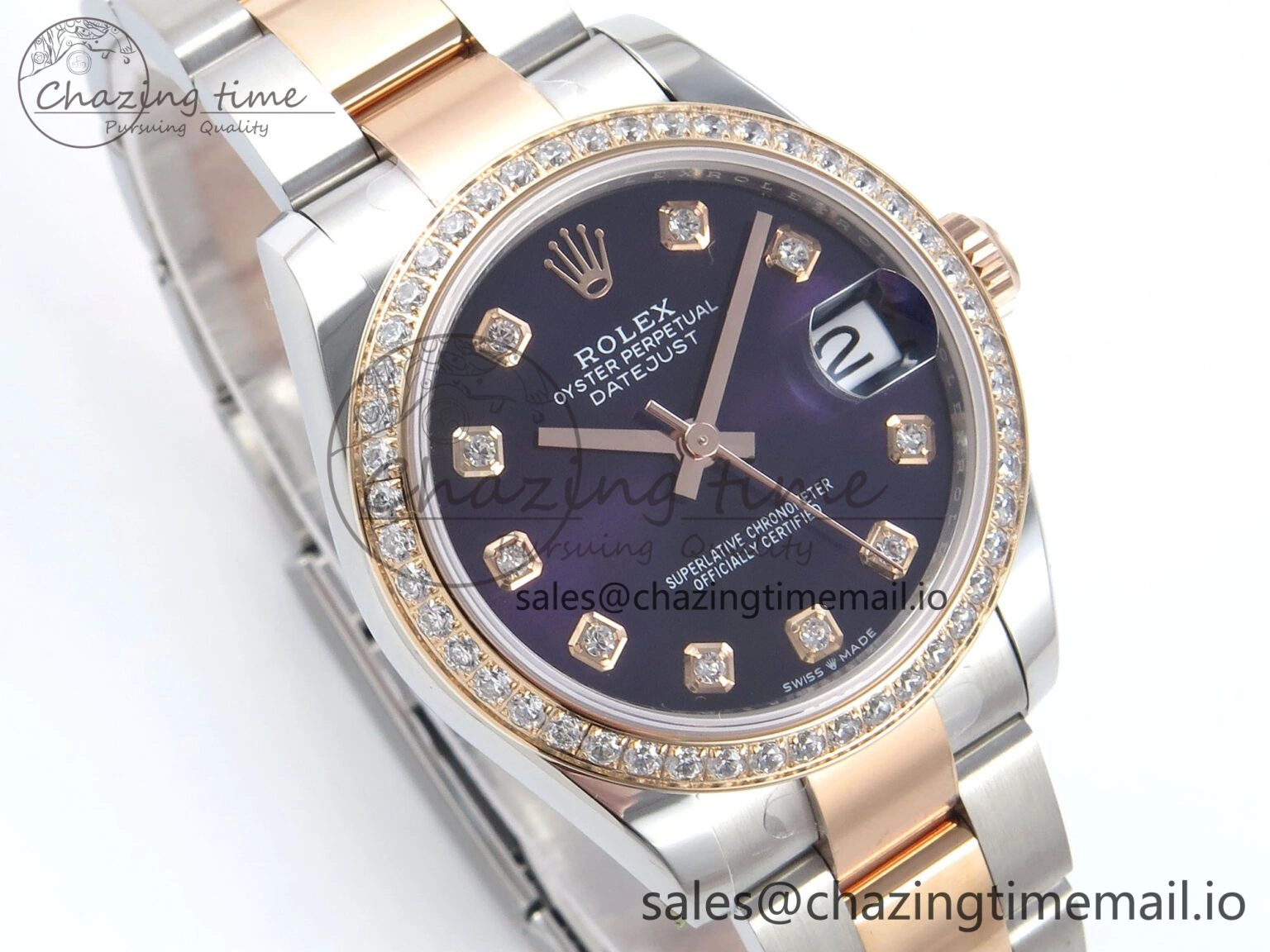 Durable DateJust 31 278381RBR ARF 1:1 Best Edition 904L Steel Purple Diamonds Dial Diamonds Bezel on SS RG Oyster Bracelet ETA 379