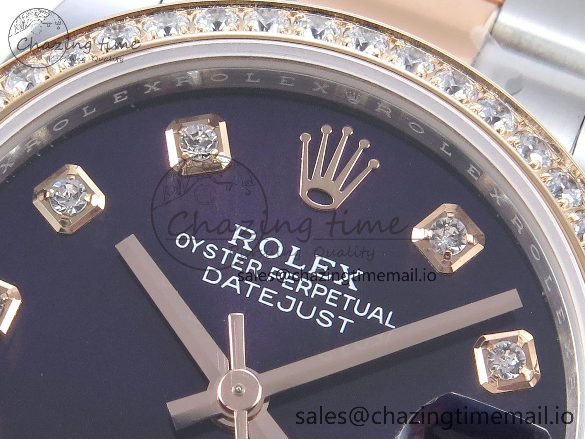 Durable DateJust 31 278381RBR ARF 1:1 Best Edition 904L Steel Purple Diamonds Dial Diamonds Bezel on SS RG Oyster Bracelet ETA 379