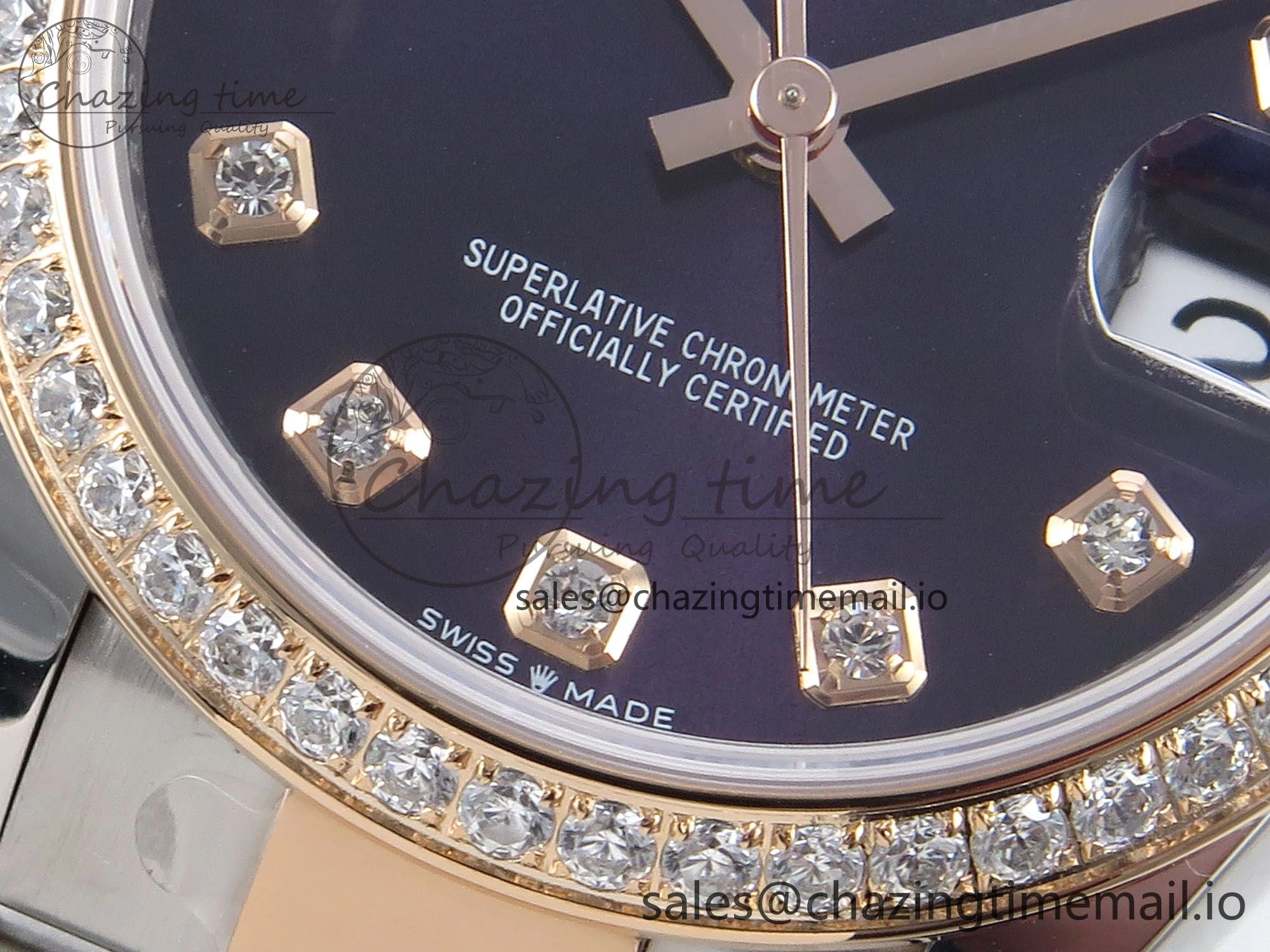 Durable DateJust 31 278381RBR ARF 1:1 Best Edition 904L Steel Purple Diamonds Dial Diamonds Bezel on SS RG Oyster Bracelet ETA 379