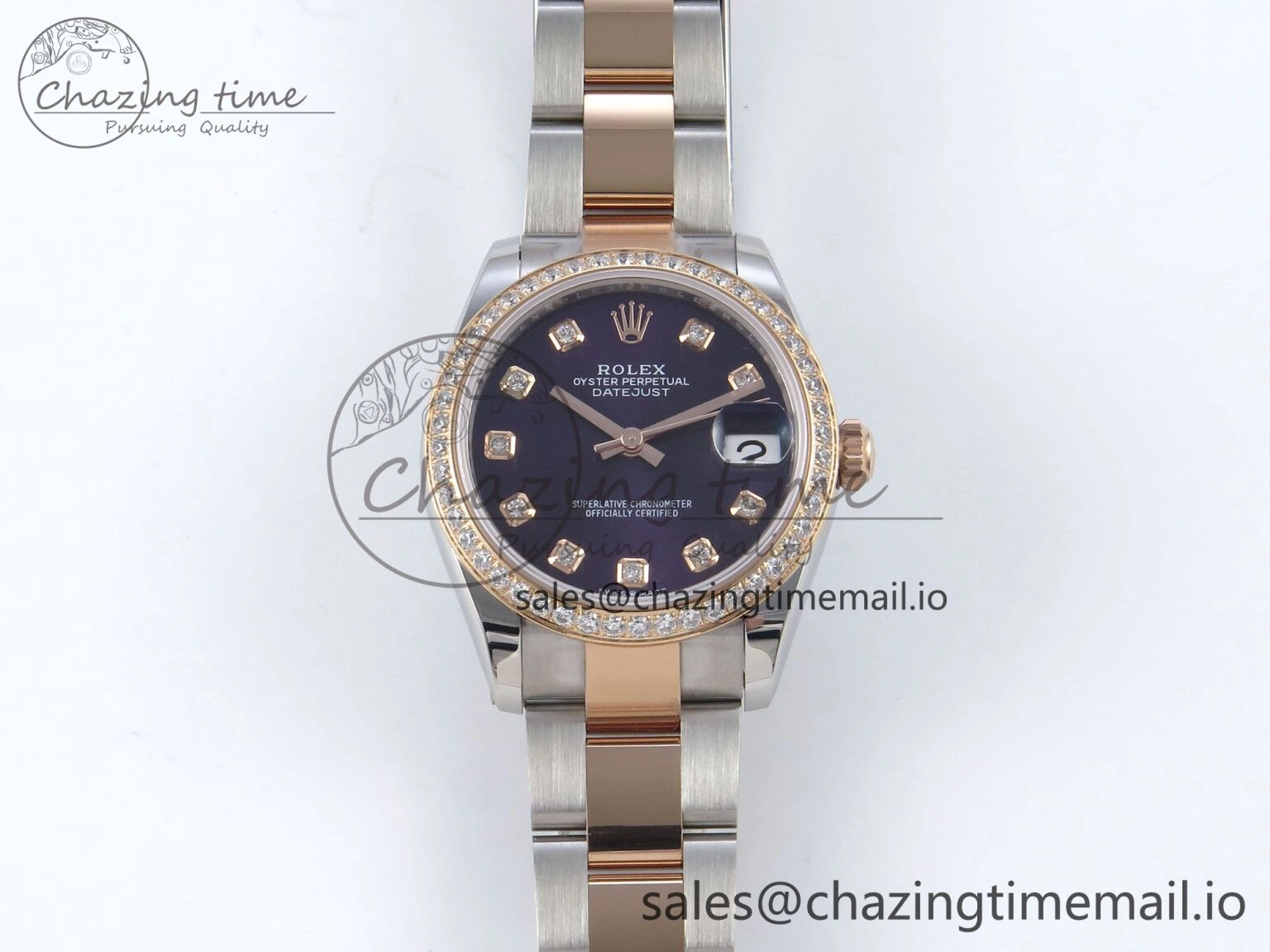 Durable DateJust 31 278381RBR ARF 1:1 Best Edition 904L Steel Purple Diamonds Dial Diamonds Bezel on SS RG Oyster Bracelet ETA 379