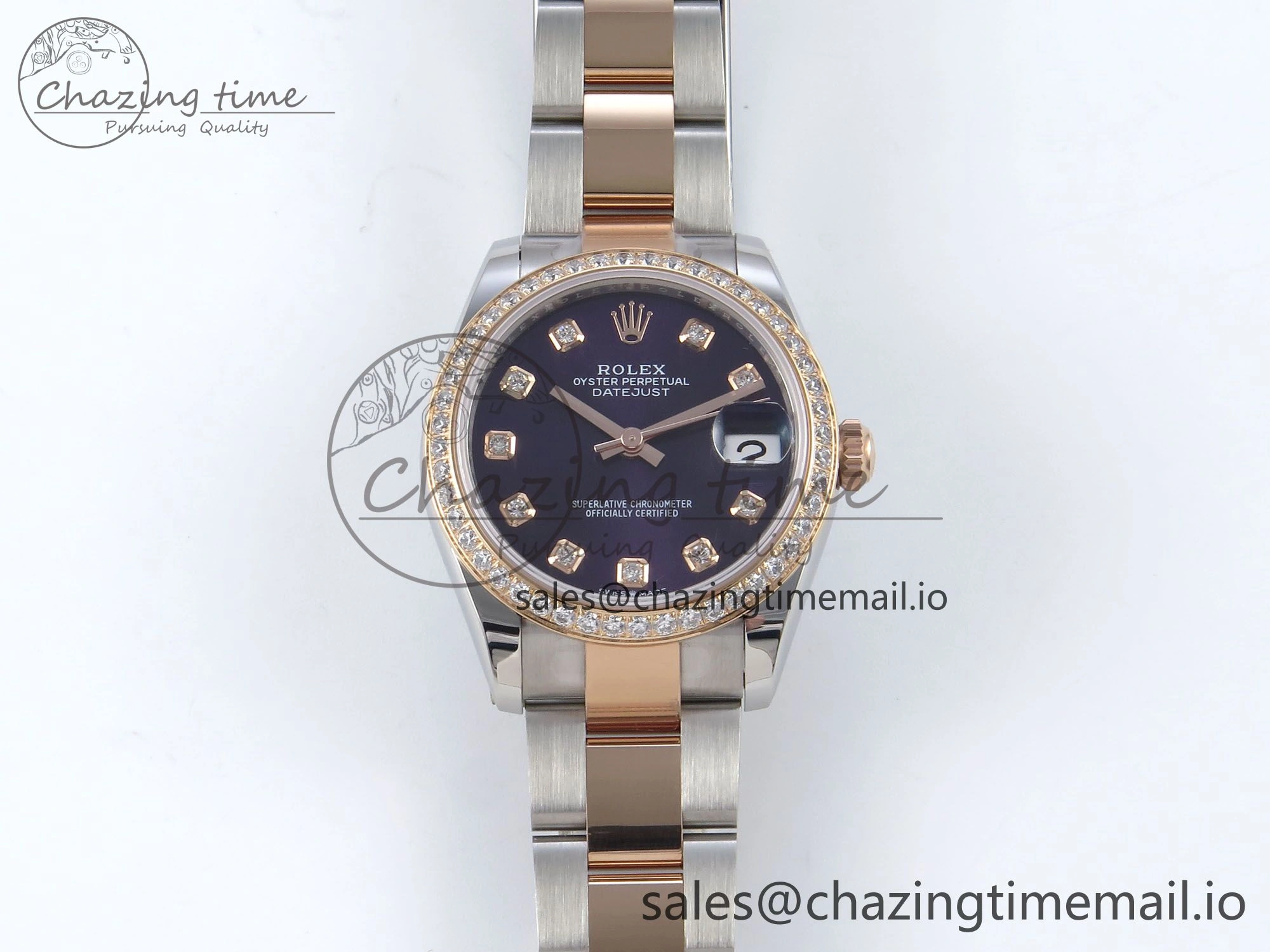 Durable DateJust 31 278381RBR ARF 1:1 Best Edition 904L Steel Purple Diamonds Dial Diamonds Bezel on SS RG Oyster Bracelet ETA 379