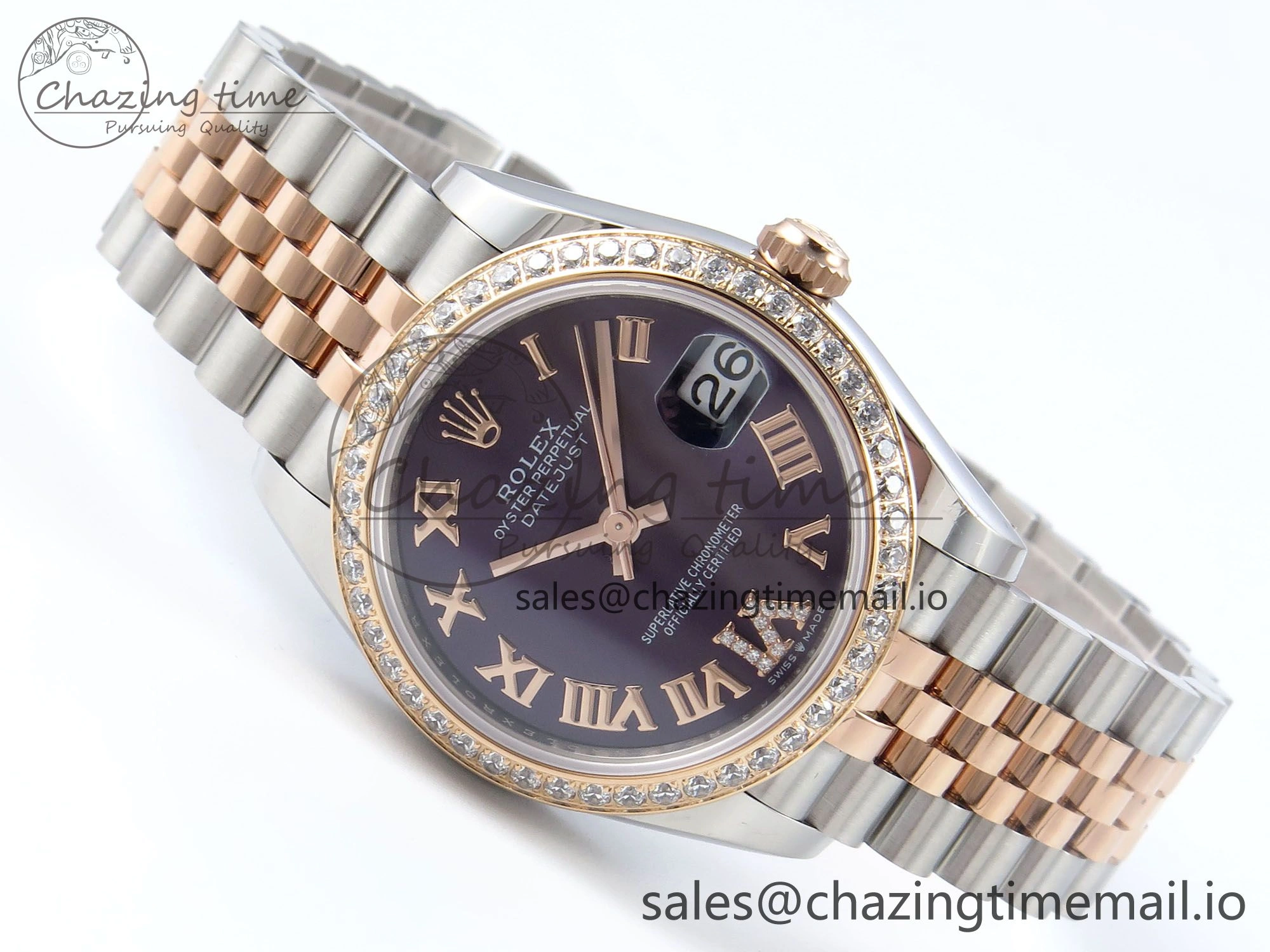 DateJust 31 278381RBR ARF 1:1 Best Edition 904L Steel Purple Roman Diamonds Dial Diamonds Bezel on SS RG Jubilee Bracelet ETA Affordable 389