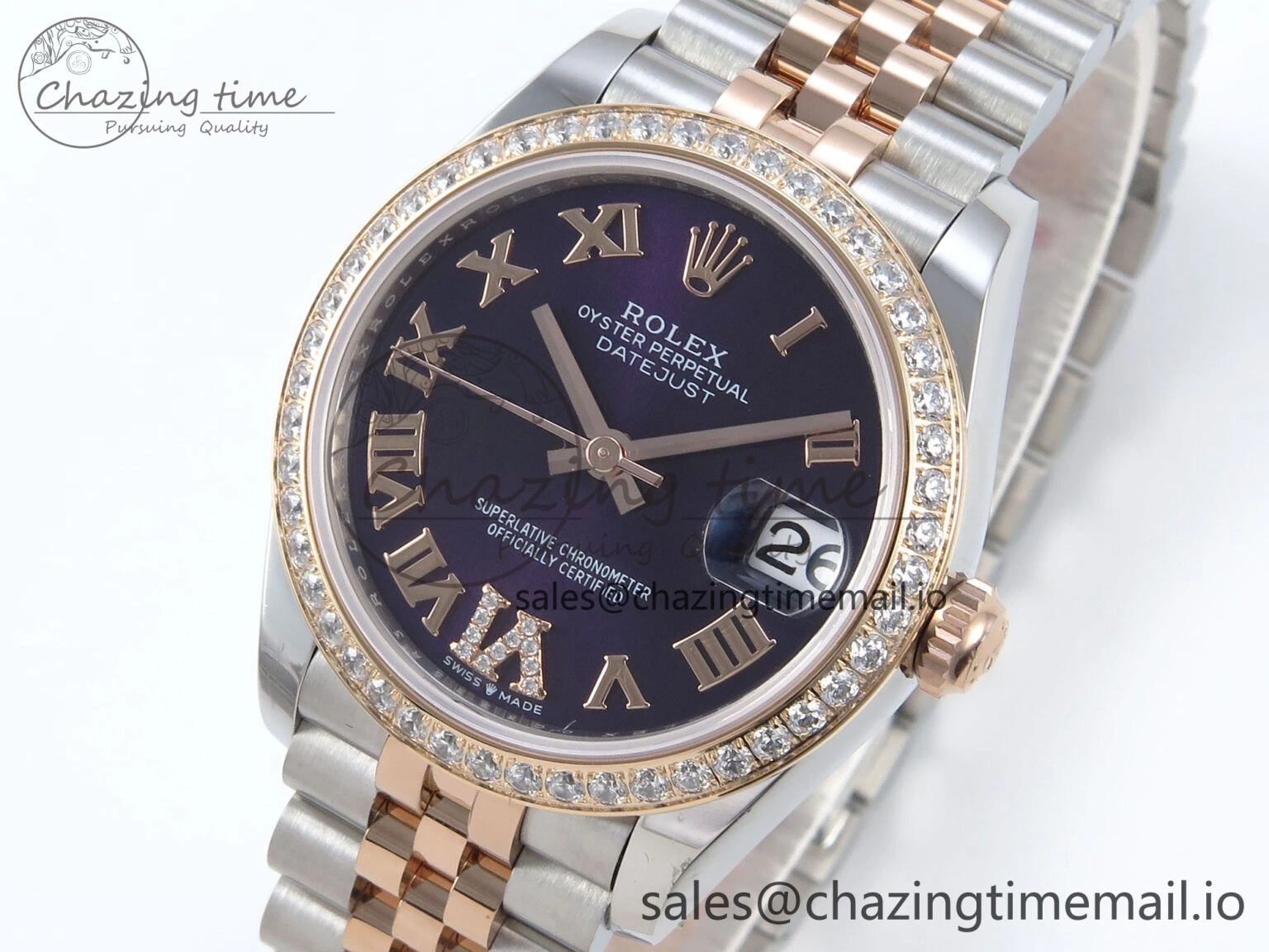 DateJust 31 278381RBR ARF 1:1 Best Edition 904L Steel Purple Roman Diamonds Dial Diamonds Bezel on SS RG Jubilee Bracelet ETA Affordable 389
