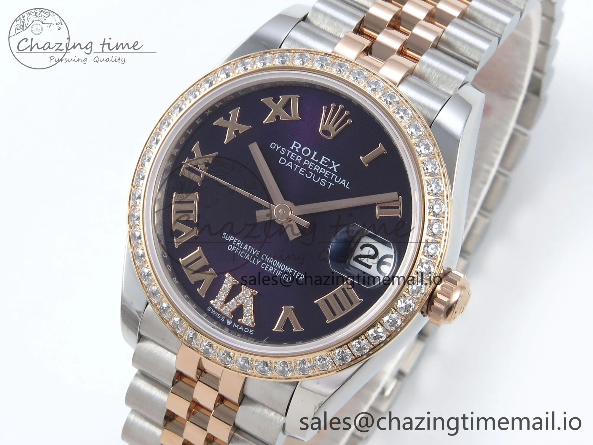 DateJust 31 278381RBR ARF 1:1 Best Edition 904L Steel Purple Roman Diamonds Dial Diamonds Bezel on SS RG Jubilee Bracelet ETA Affordable 389