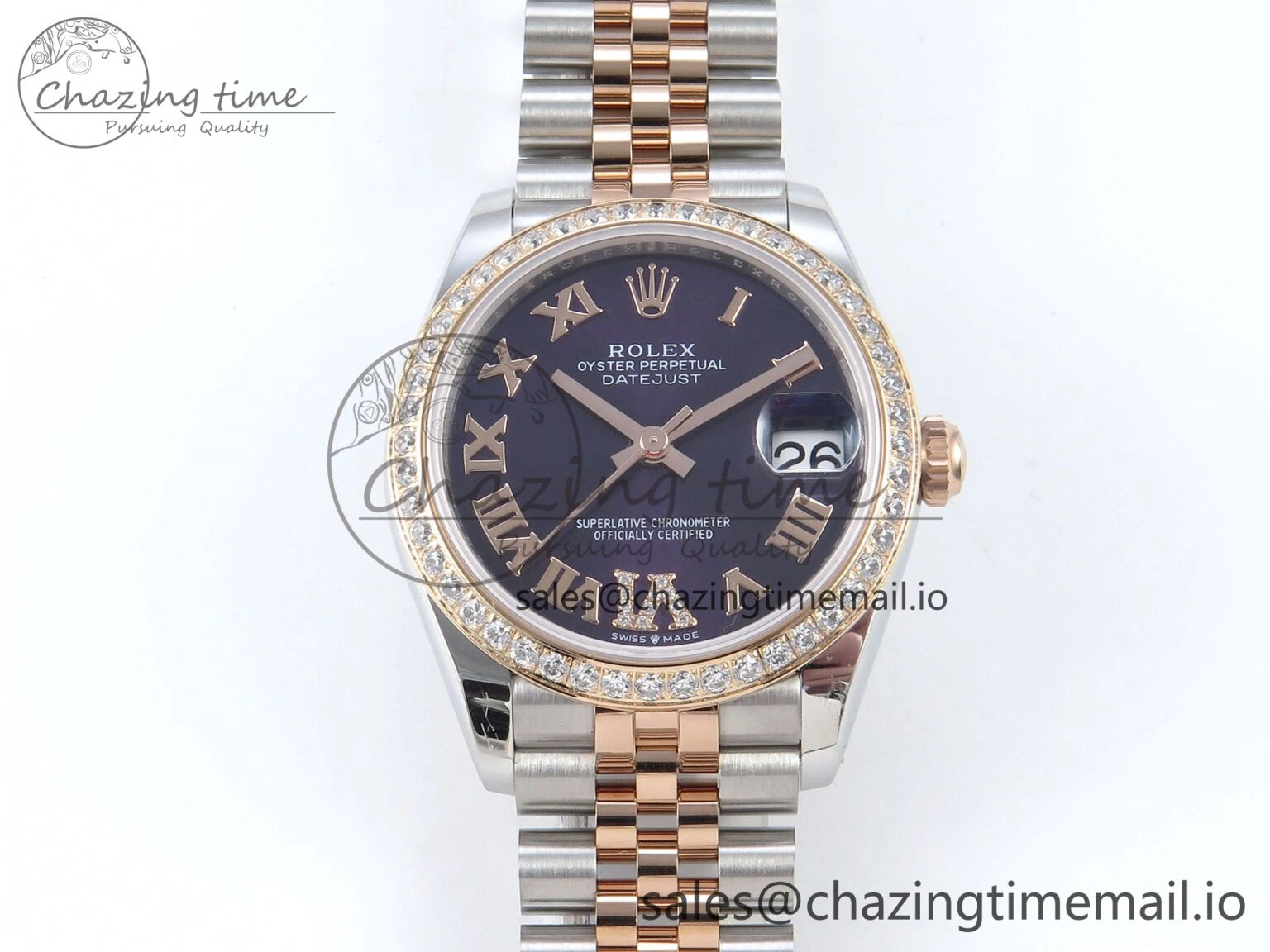 DateJust 31 278381RBR ARF 1:1 Best Edition 904L Steel Purple Roman Diamonds Dial Diamonds Bezel on SS RG Jubilee Bracelet ETA Affordable 389