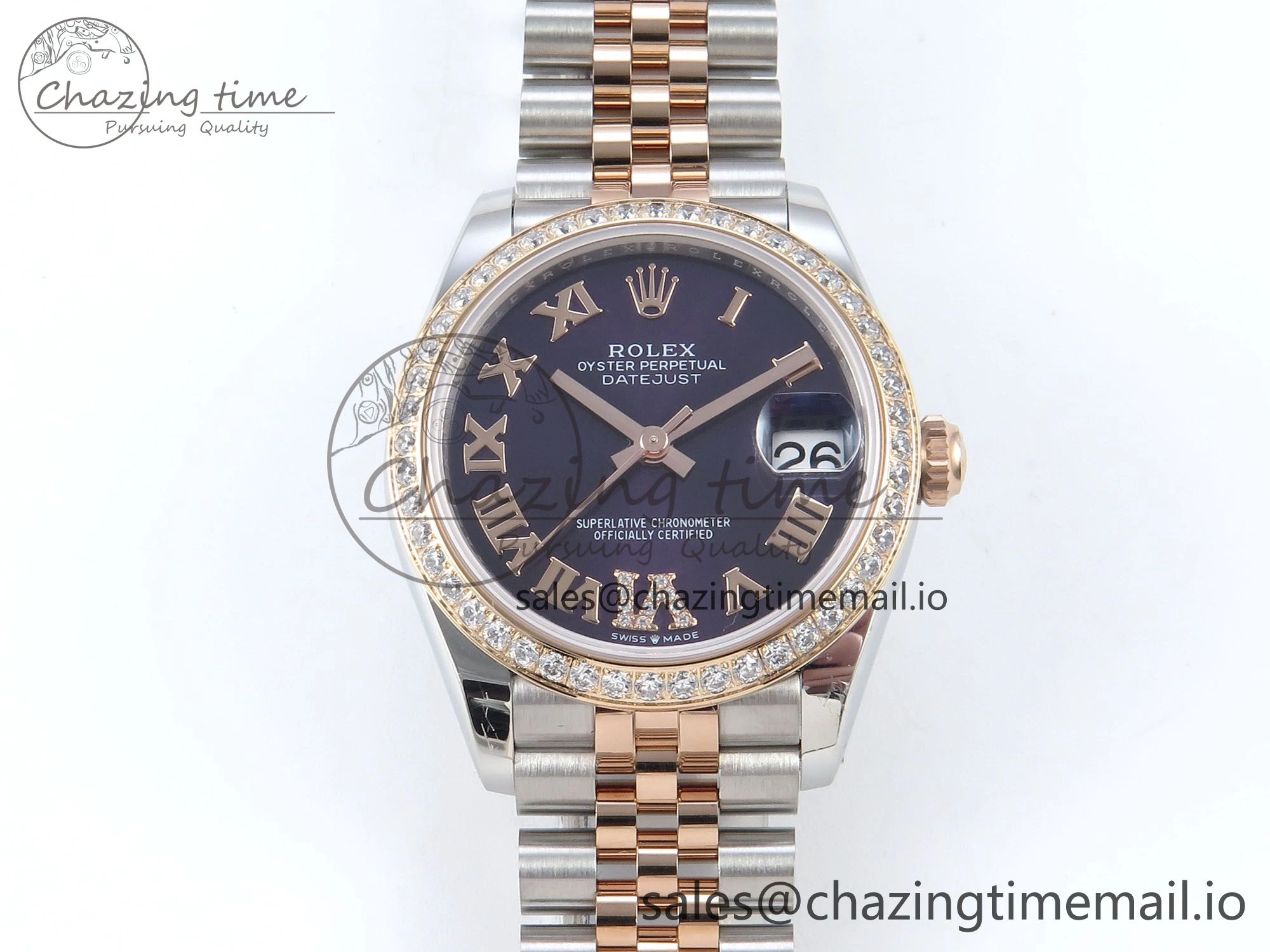 DateJust 31 278381RBR ARF 1:1 Best Edition 904L Steel Purple Roman Diamonds Dial Diamonds Bezel on SS RG Jubilee Bracelet ETA Affordable 389