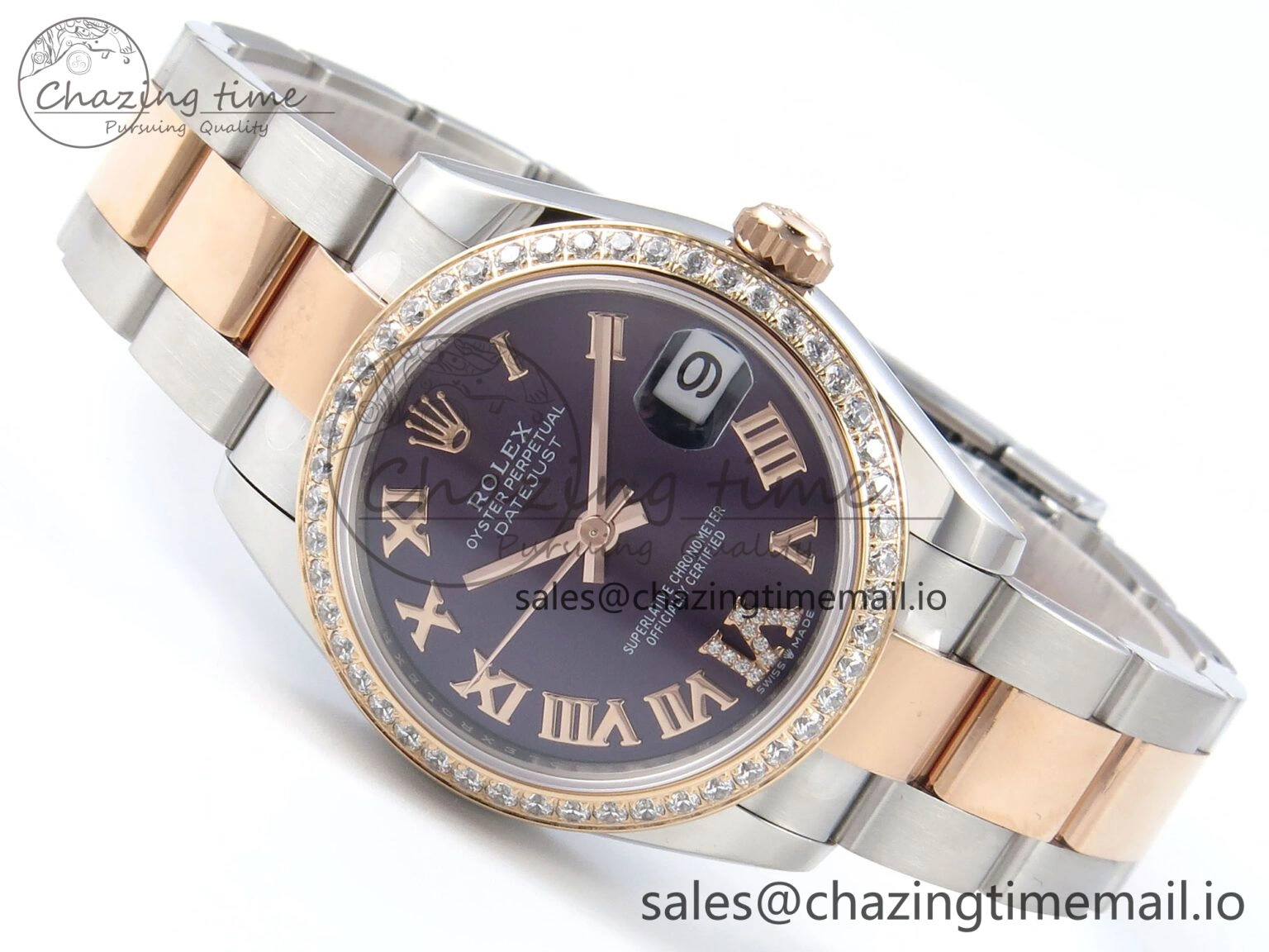 DateJust 31 278381RBR ARF 1:1 Best Edition 904L Steel Purple Roman Diamonds Dial Diamonds Bezel on SS RG Oyster Bracelet ETA WaterResistant 381