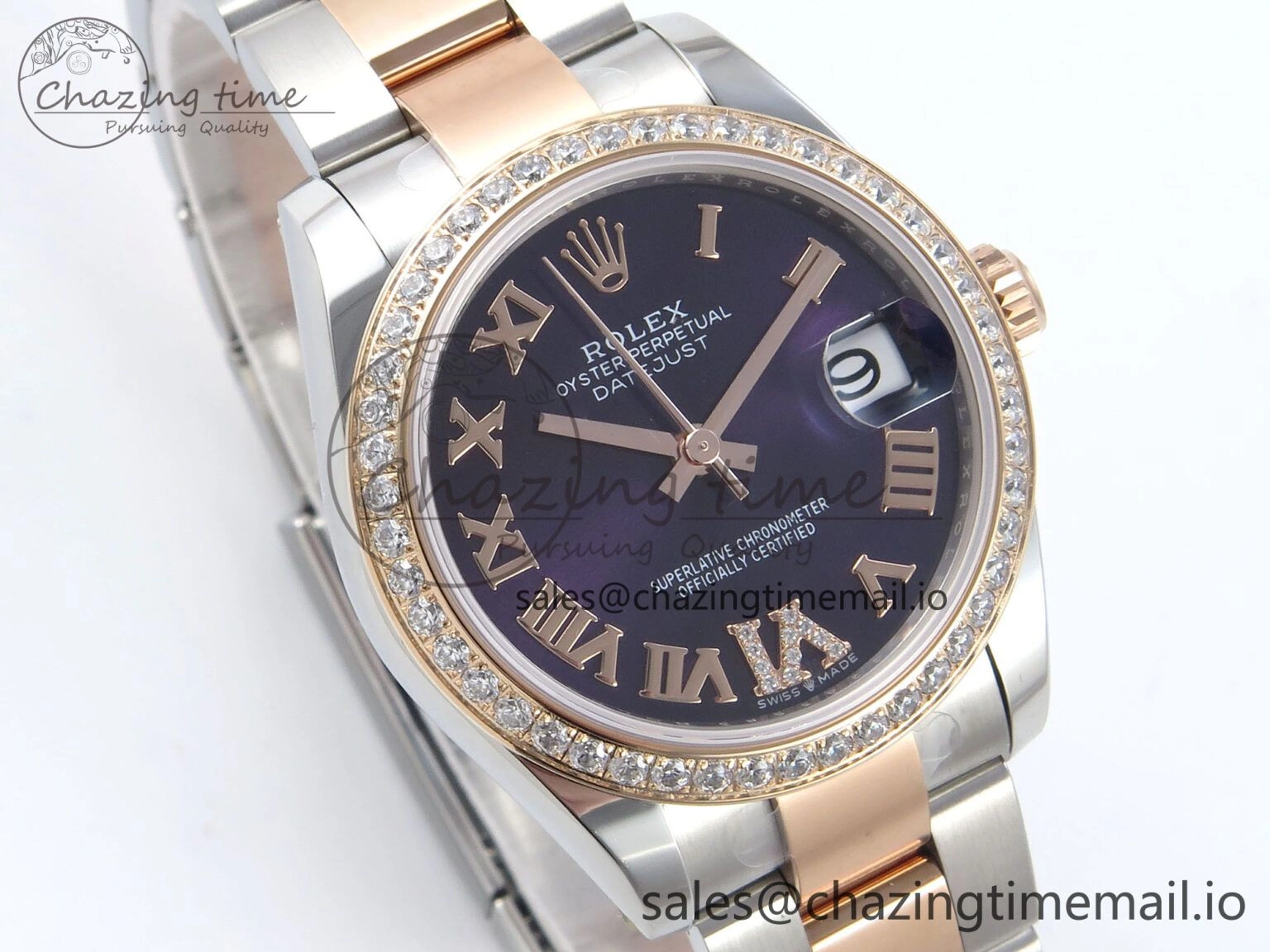 DateJust 31 278381RBR ARF 1:1 Best Edition 904L Steel Purple Roman Diamonds Dial Diamonds Bezel on SS RG Oyster Bracelet ETA WaterResistant 381