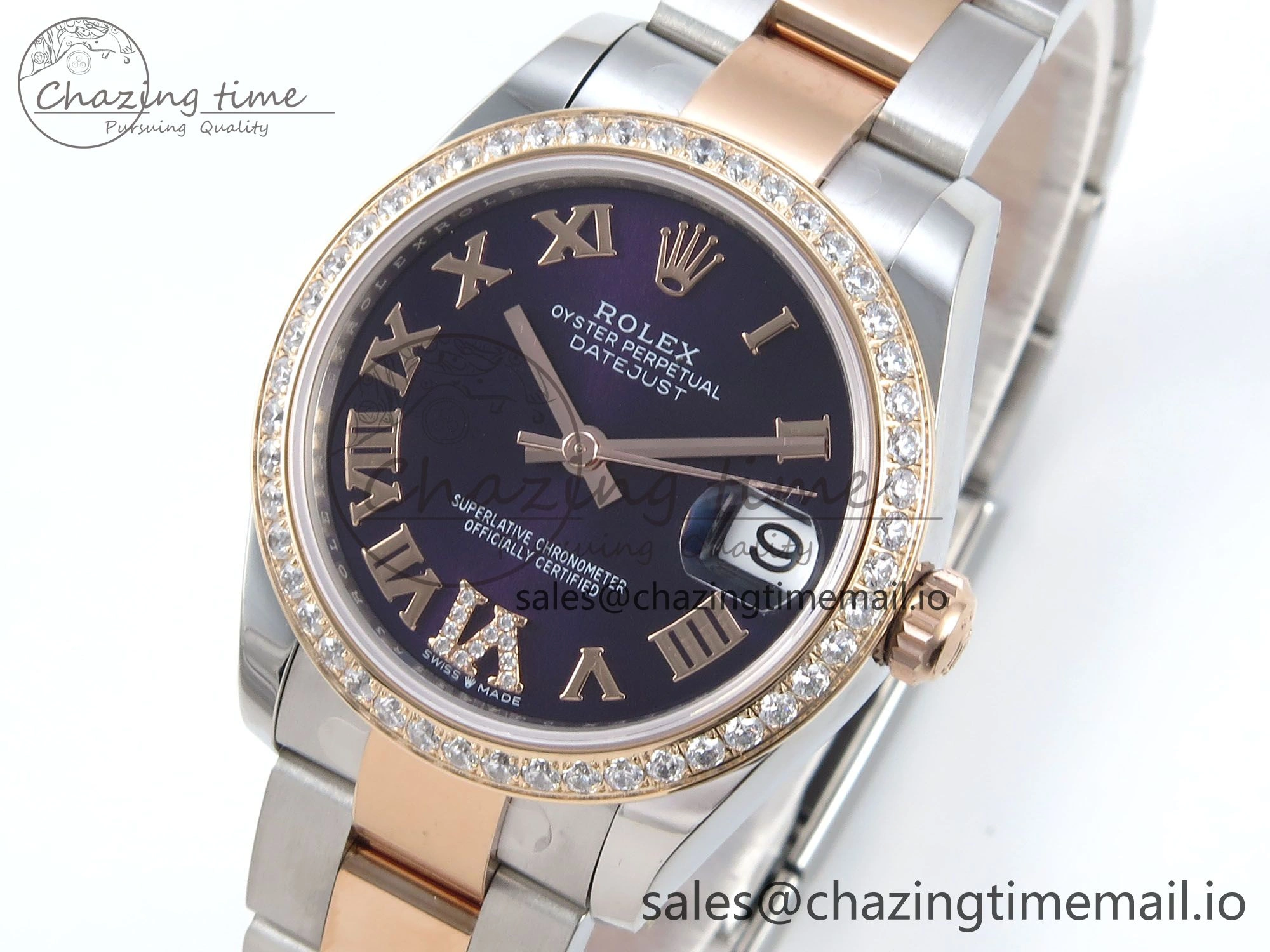 DateJust 31 278381RBR ARF 1:1 Best Edition 904L Steel Purple Roman Diamonds Dial Diamonds Bezel on SS RG Oyster Bracelet ETA WaterResistant 381