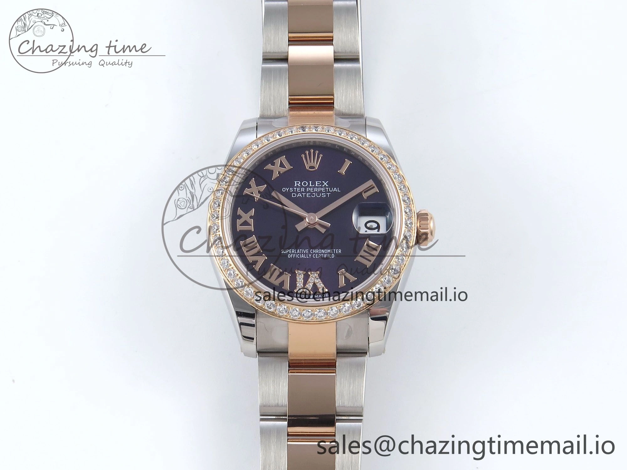DateJust 31 278381RBR ARF 1:1 Best Edition 904L Steel Purple Roman Diamonds Dial Diamonds Bezel on SS RG Oyster Bracelet ETA WaterResistant 381