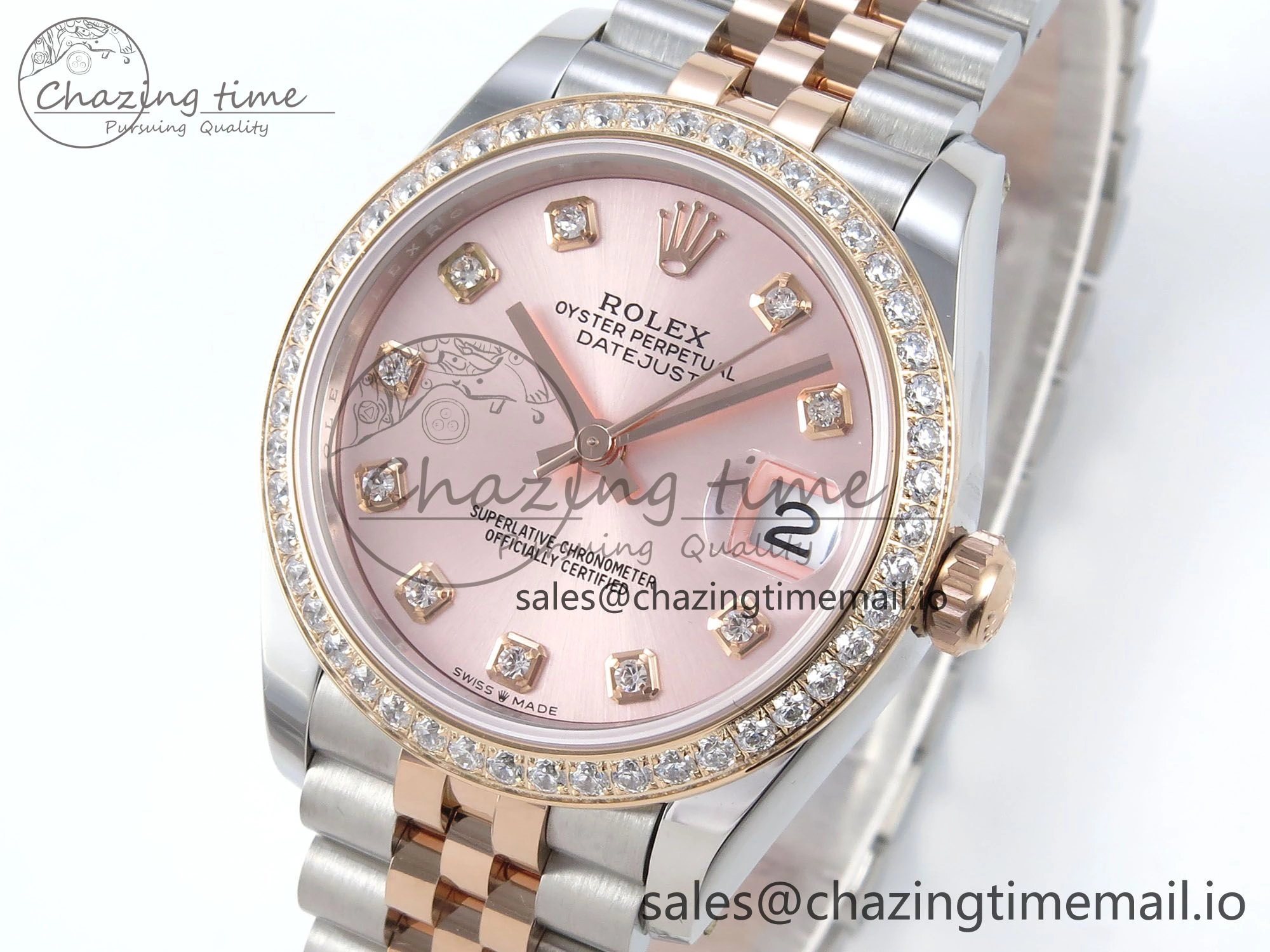 Compact DateJust 31 278381RBR ARF 1:1 Best Edition 904L Steel RG Diamonds Dial Diamonds Bezel on SS RG Jubilee Bracelet ETA 387