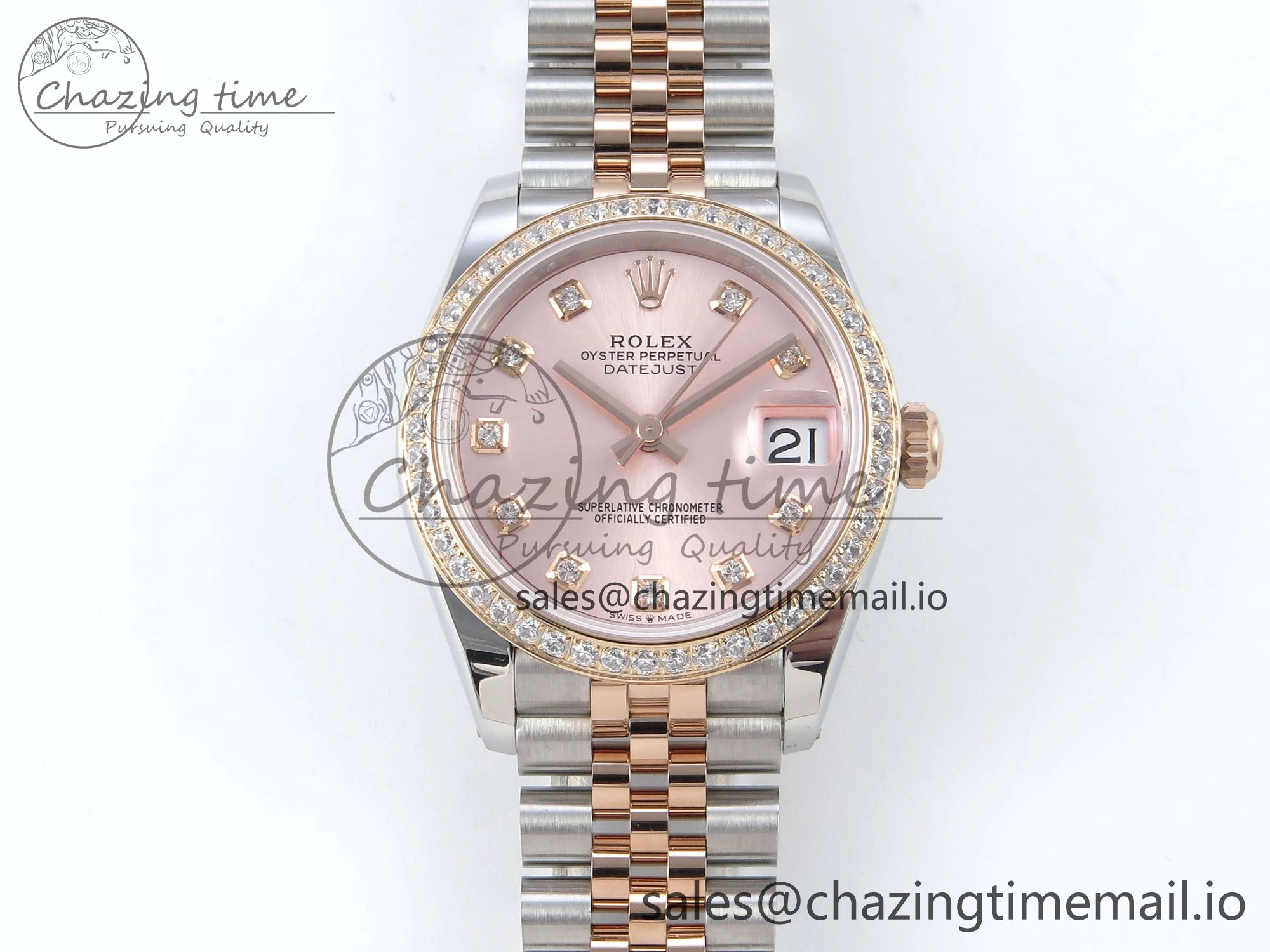 Compact DateJust 31 278381RBR ARF 1:1 Best Edition 904L Steel RG Diamonds Dial Diamonds Bezel on SS RG Jubilee Bracelet ETA 387
