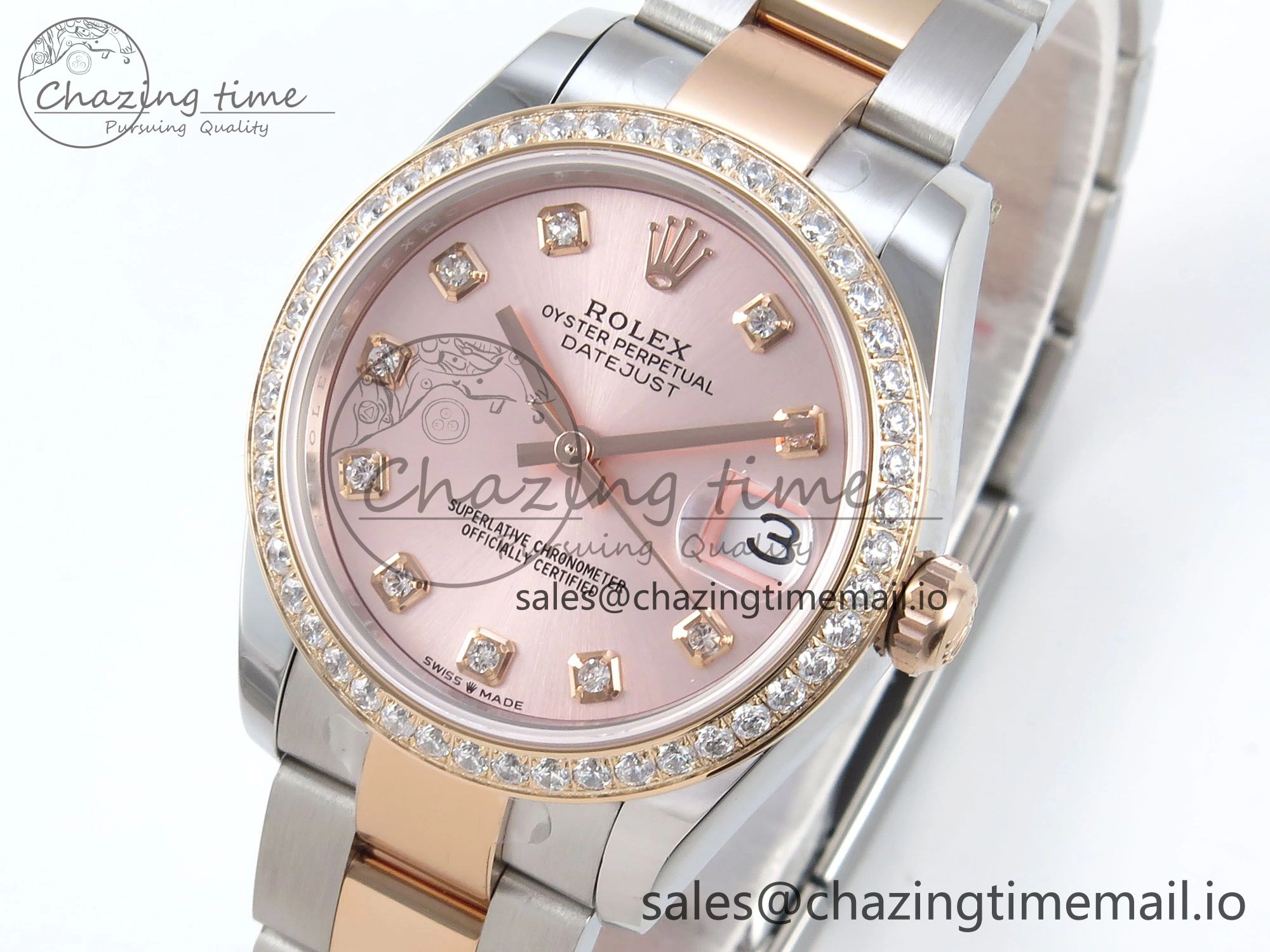 Bold DateJust 31 278381RBR ARF 1:1 Best Edition 904L Steel RG Diamonds Dial Diamonds Bezel on SS RG Oyster Bracelet ETA 380