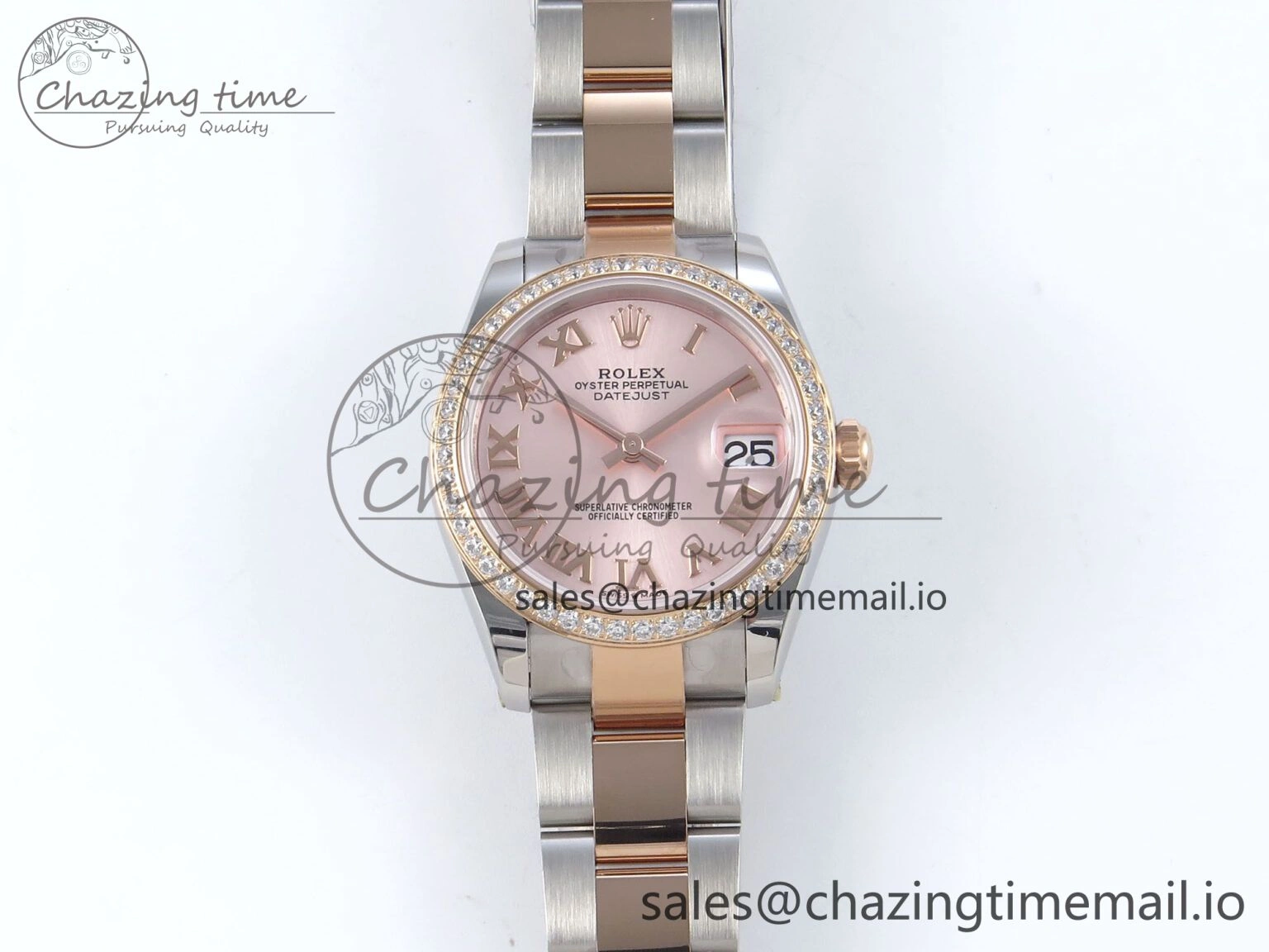 Casual DateJust 31 278381RBR ARF 1:1 Best Edition 904L Steel RG Roman Dial Diamonds Bezel on SS RG Oyster Bracelet ETA 382