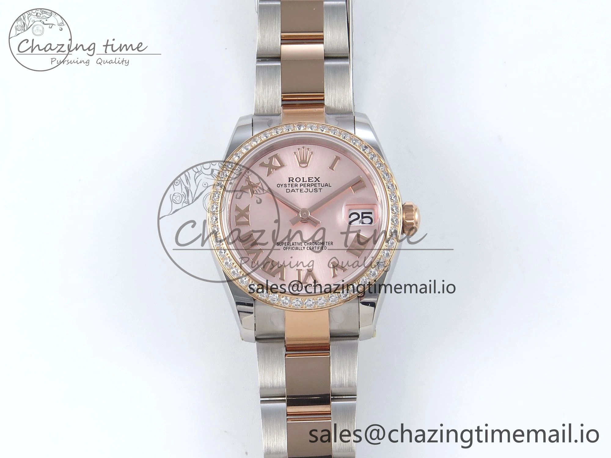 Casual DateJust 31 278381RBR ARF 1:1 Best Edition 904L Steel RG Roman Dial Diamonds Bezel on SS RG Oyster Bracelet ETA 382
