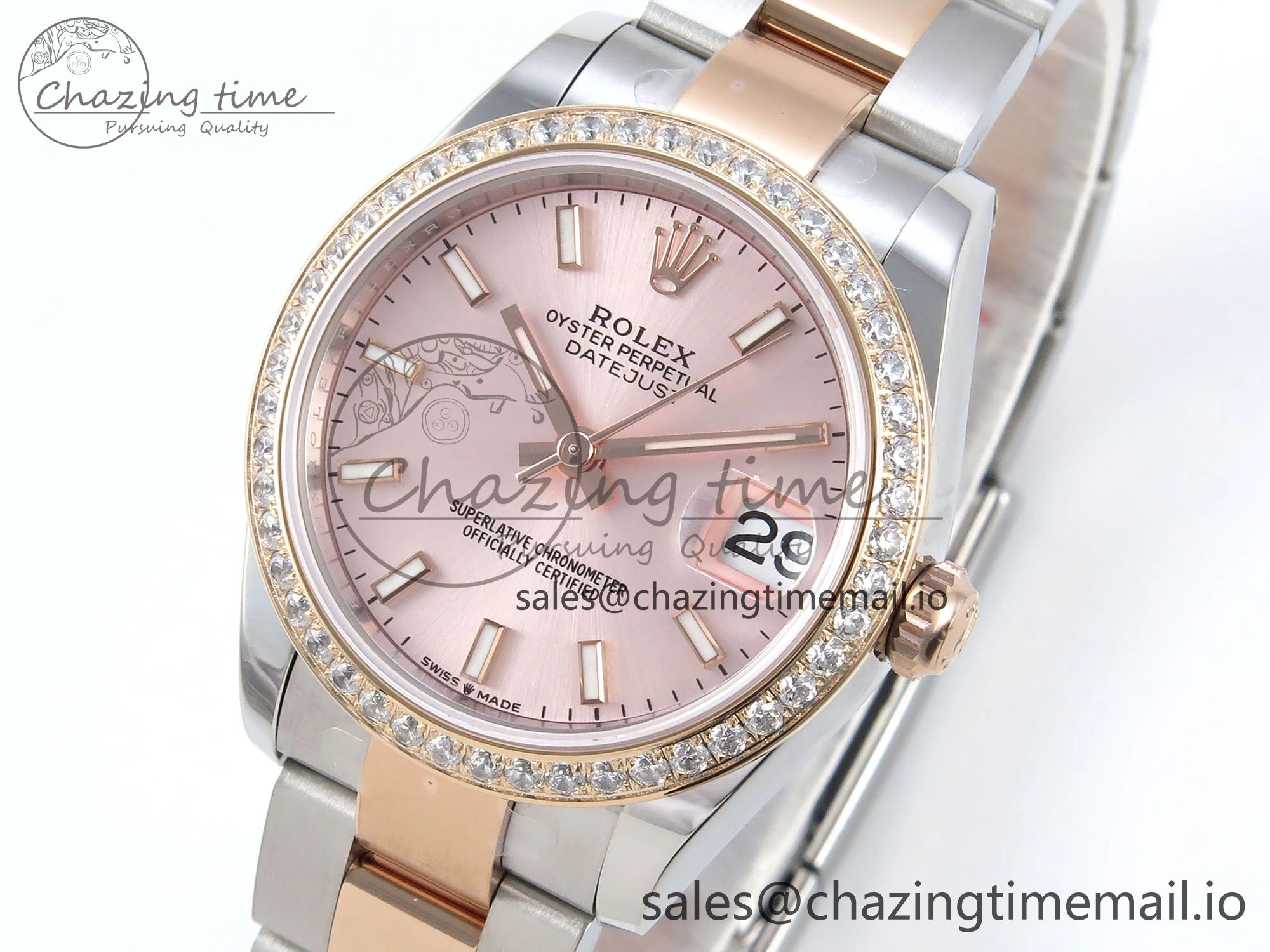 DateJust 31 278381RBR ARF 1:1 Best Edition 904L Steel RG Stick Dial Diamonds Bezel on SS RG Oyster Bracelet ETA GoodFit 391