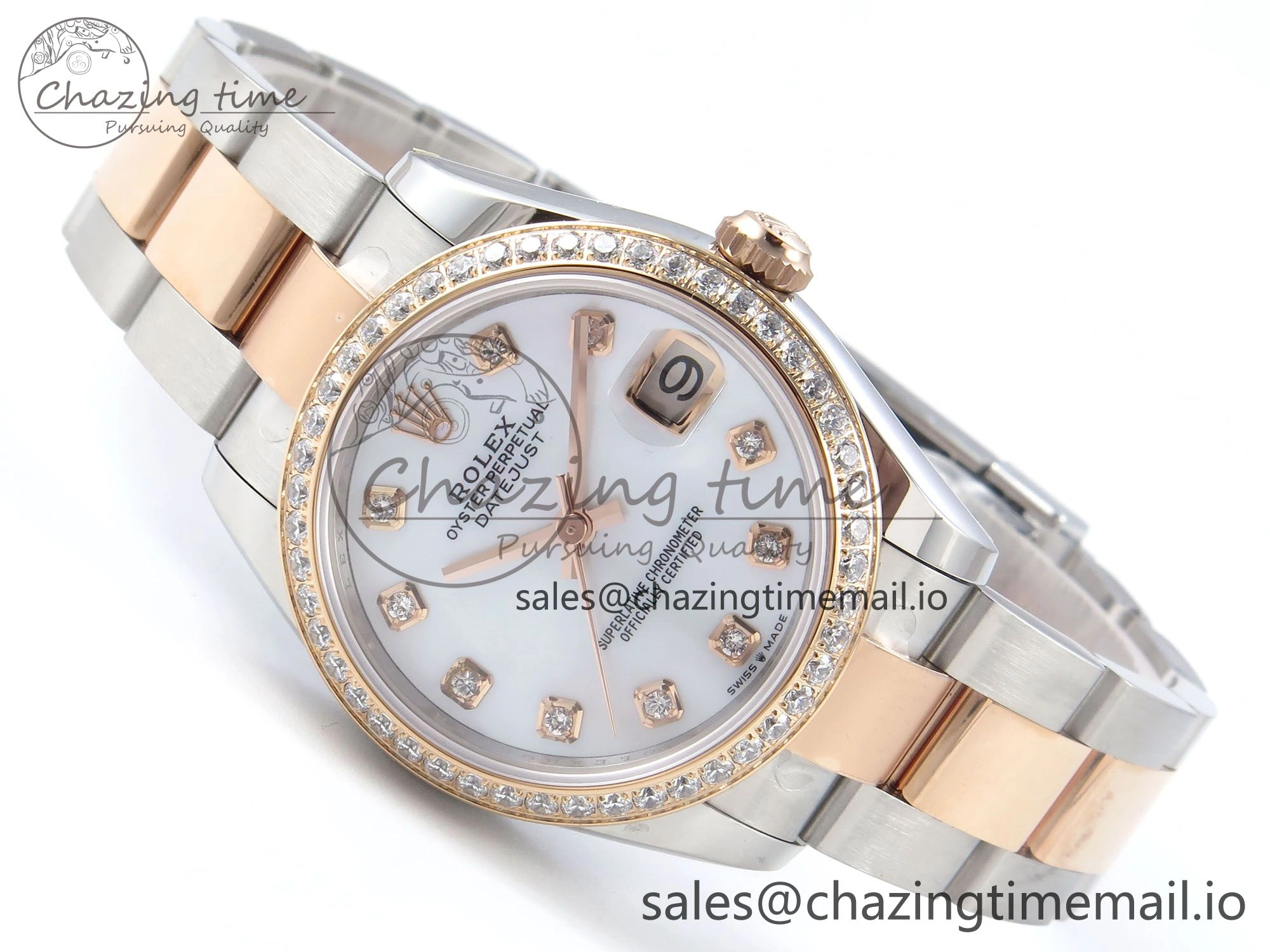 HighPerformance DateJust 31 278381RBR ARF 1:1 Best Edition 904L Steel White MOP Dial Diamonds Bezel on SS RG Oyster Bracelet ETA 383