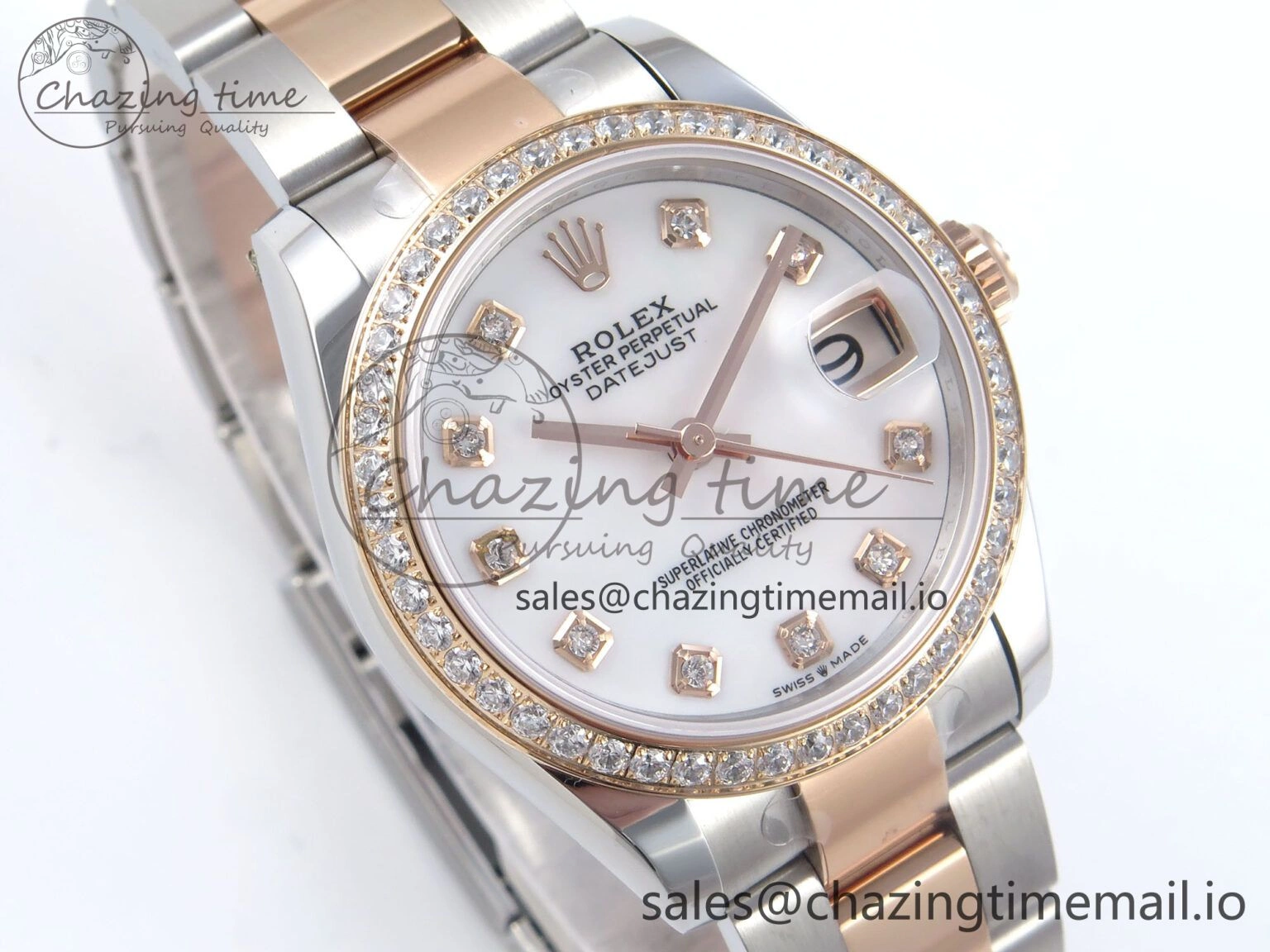 HighPerformance DateJust 31 278381RBR ARF 1:1 Best Edition 904L Steel White MOP Dial Diamonds Bezel on SS RG Oyster Bracelet ETA 383