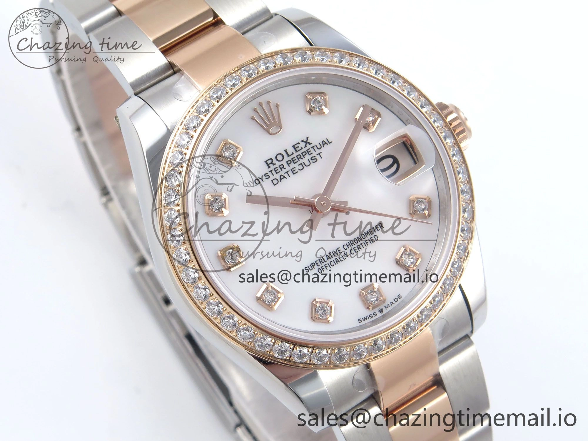 HighPerformance DateJust 31 278381RBR ARF 1:1 Best Edition 904L Steel White MOP Dial Diamonds Bezel on SS RG Oyster Bracelet ETA 383