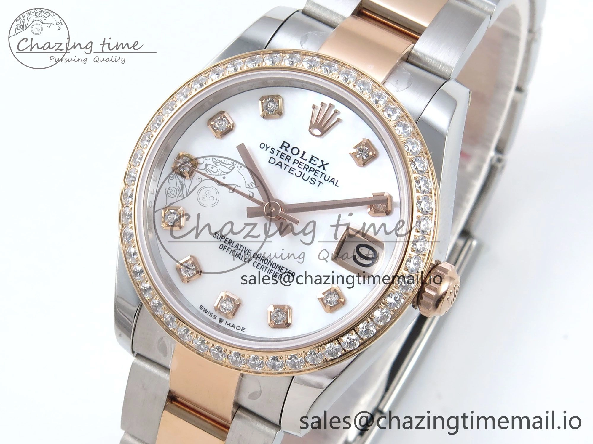 HighPerformance DateJust 31 278381RBR ARF 1:1 Best Edition 904L Steel White MOP Dial Diamonds Bezel on SS RG Oyster Bracelet ETA 383