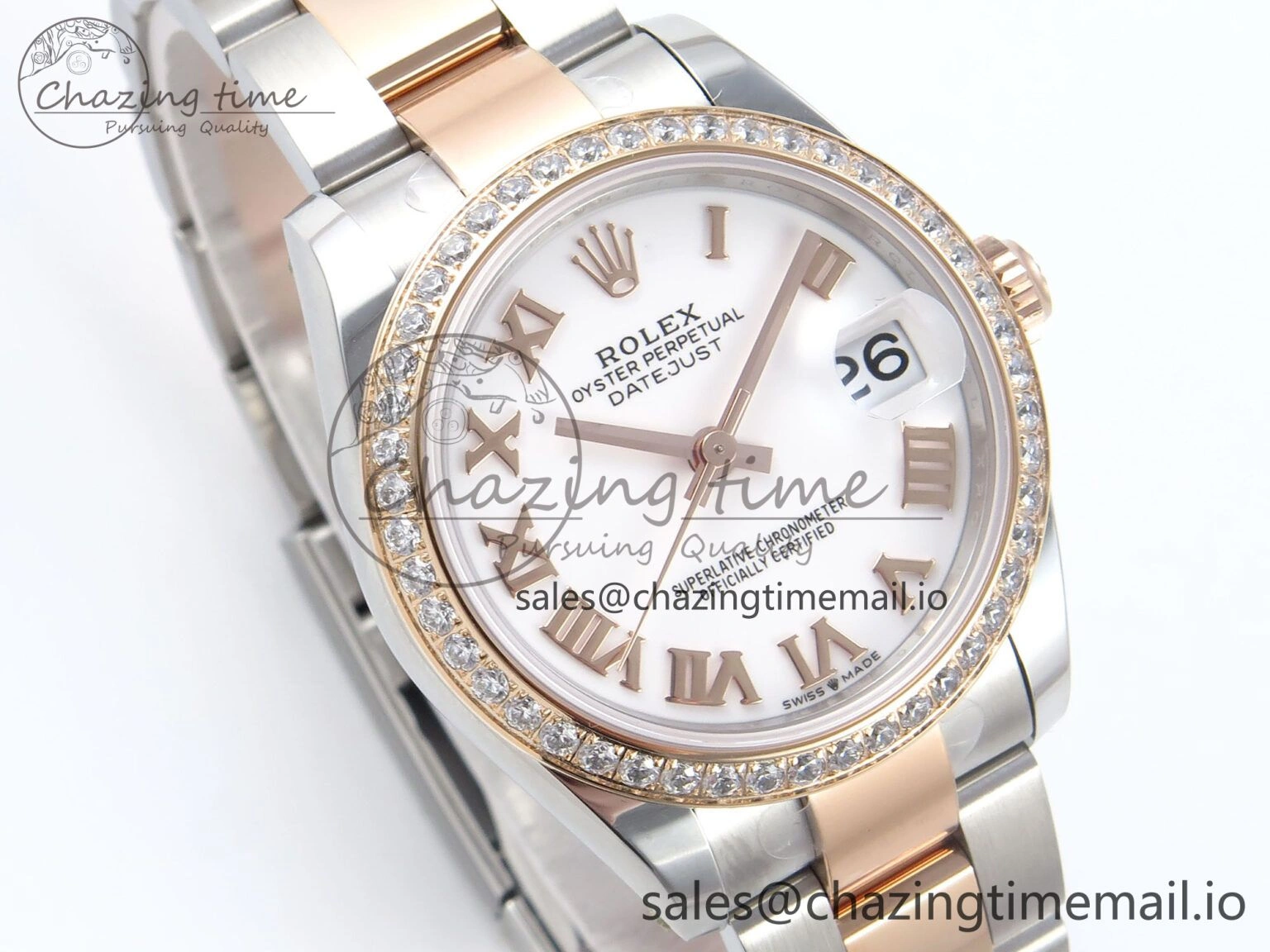 DateJust 31 278381RBR ARF 1:1 Best Edition 904L Steel White Roman Dial Diamonds Bezel on SS RG Oyster Bracelet ETA StreetReady 384