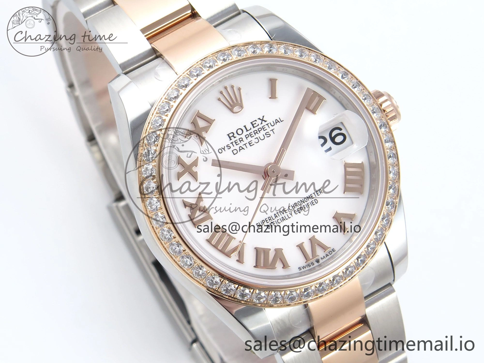 DateJust 31 278381RBR ARF 1:1 Best Edition 904L Steel White Roman Dial Diamonds Bezel on SS RG Oyster Bracelet ETA StreetReady 384