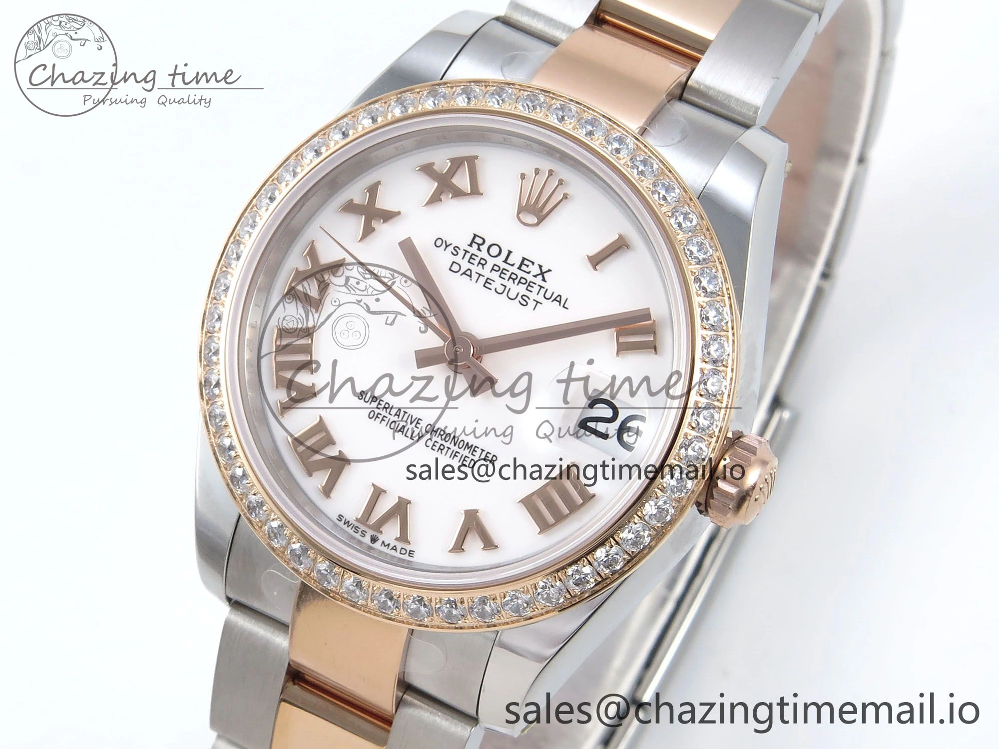 DateJust 31 278381RBR ARF 1:1 Best Edition 904L Steel White Roman Dial Diamonds Bezel on SS RG Oyster Bracelet ETA StreetReady 384