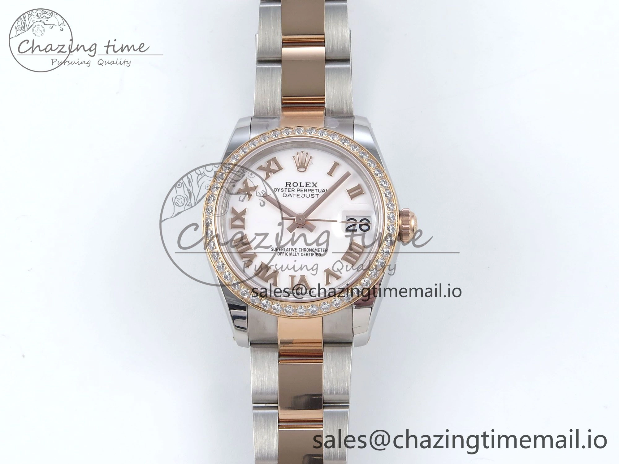 DateJust 31 278381RBR ARF 1:1 Best Edition 904L Steel White Roman Dial Diamonds Bezel on SS RG Oyster Bracelet ETA StreetReady 384