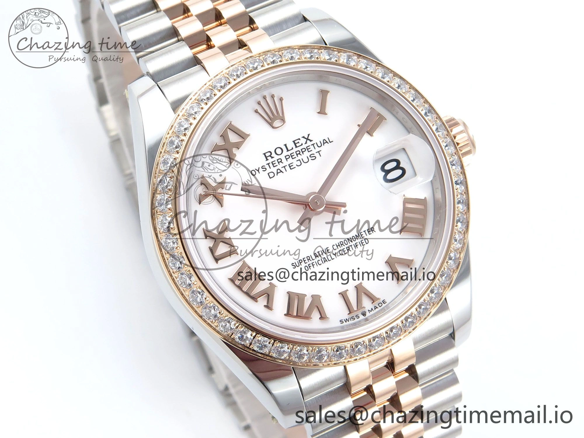 DateJust 31 278381RBR ARF 1:1 Best Edition 904L Steel White Roman Diamonds Dial Diamonds Bezel on SS RG Jubilee Bracelet ETA Efficient 393